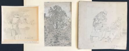 Rudolf Hirth du Frenes (1846-1916), drei Zeichnungen: am Tresen, sign., 11,5 x 12,5 cm; galante Szen