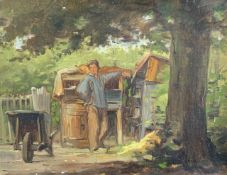 Unbekannter Maler, um 1900, Mann in Landschaft, Öl/Lwd, 25 x 32 cm