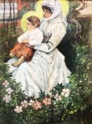 Peter Würth (1873 - 1945), Maria in weißem, fließendem Kleid mit dem Jesuskind auf dem Schoß, umgebe