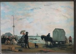 Landschaftsgemälde: Strandszene in Scheveningen, um 1900, teils kraftvolle Pinselführung, div. Alter