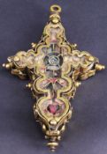 Reliquienkreuz, Italien, 18. Jh., Messing-Kreuz mit vielen kleinen, in Mustern angeordneten Kammern,