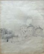 Unbekannter Künstler, Burganlage auf einem Hügel mit figürlicher Staffage, bez. Schloss Swetlau in M