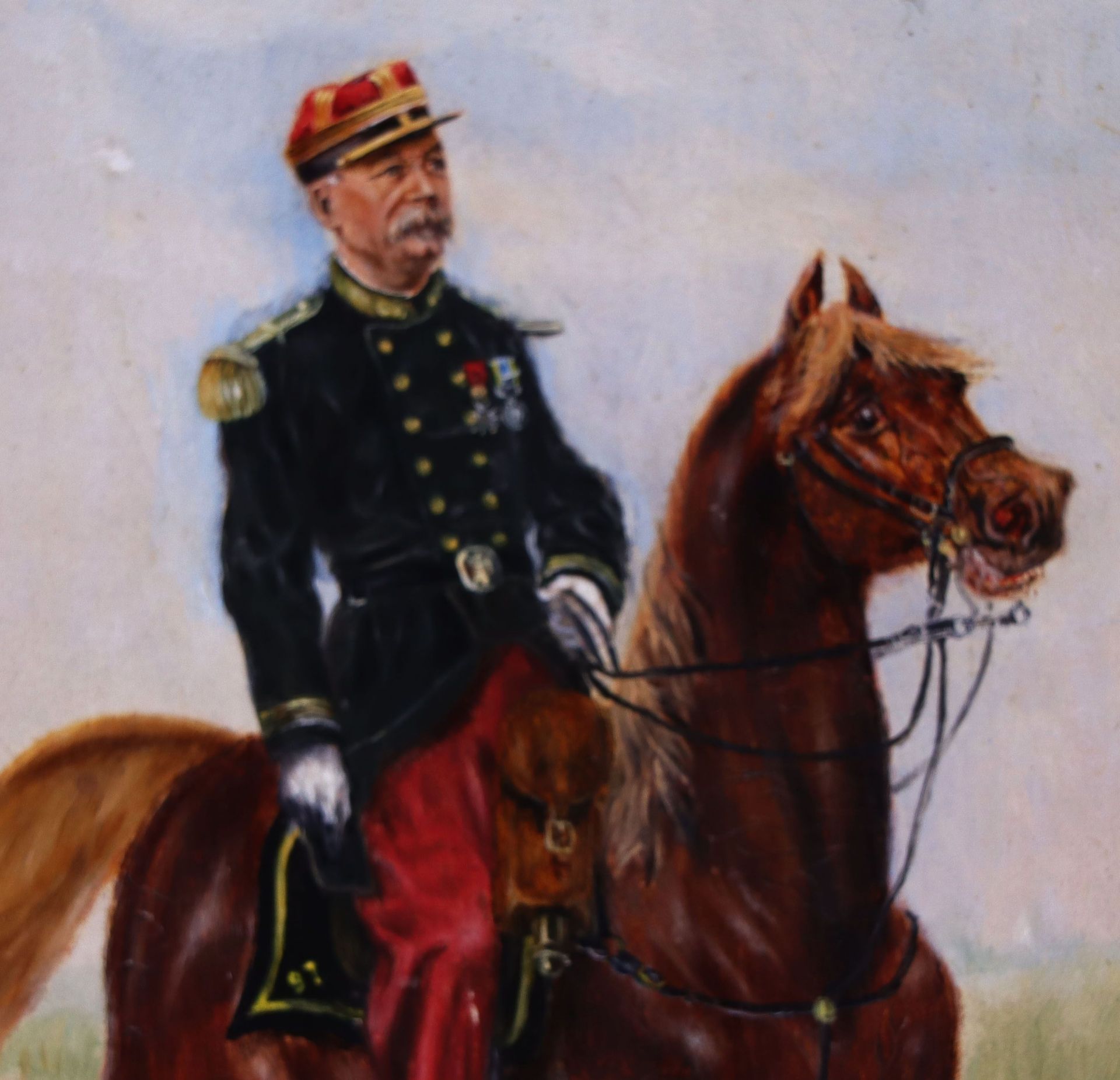Unbekannter Maler, Offizier zu Pferde, signiert "J E R Fabré" und datiert "1891", Öl/Holz 20 x 15 cm - Bild 2 aus 5