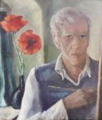 Luigi Malipiero (1901-1975), Selbstbildnis als Maler mit roten Mohnblumen im Hintergrund, signiert u