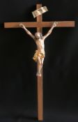 Kruzifix, Holz, Christus farbig gefasst, Corpus alt, Kreuz neu, 51,5 x 29 cm