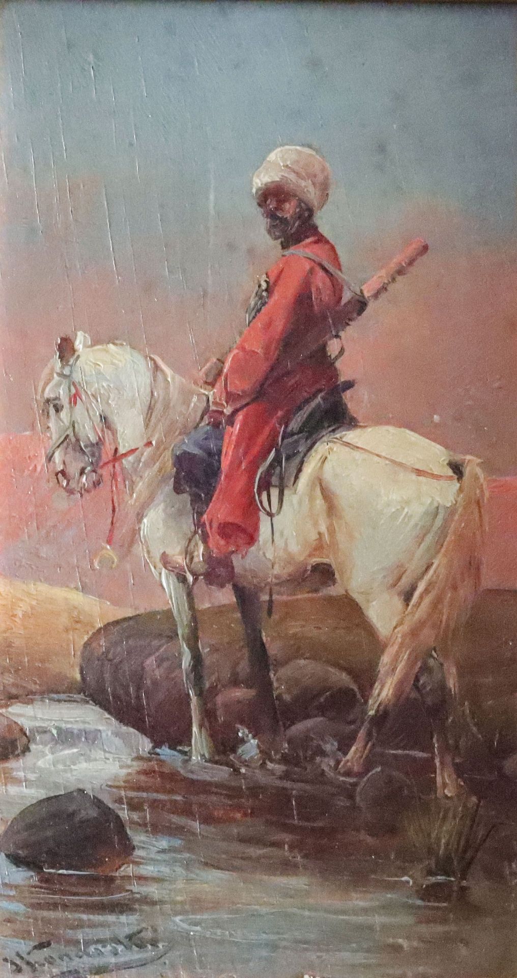 Jan Konarski (auch Alfred von Wierusz-Kowalski (1849 -1915)), Tscherkesse mit Turban auf einem weiße