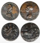 2 Plaketten bzw. Medaillons mit Reliefs, Bronze: nach Sperandio, Bildnis von Giovanni II Bentivoglio