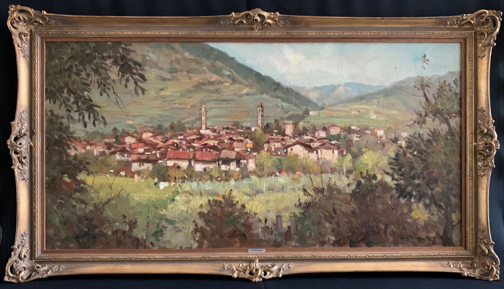 Arturo Bonanomi (1920-2010), Blick auf eine italienische Stadt in einem Tal, sign., Öl/Lwd. 58 x - Image 4 of 4