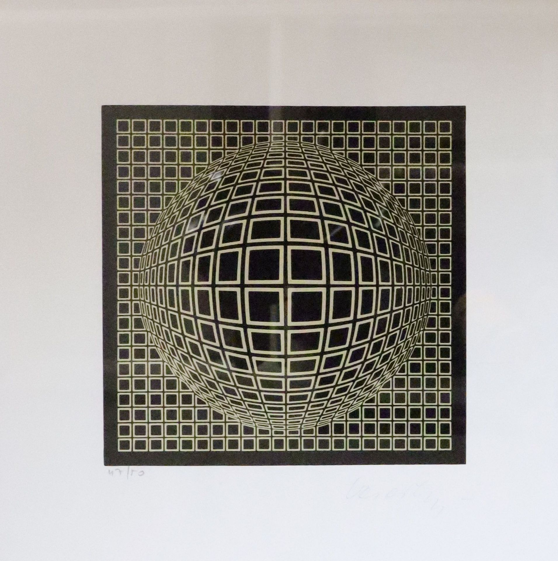 Victor Vasarely (1906 Pécs/Ungarn - Paris 1997), Lithographie, geometrische Muster in Schwarz und Si