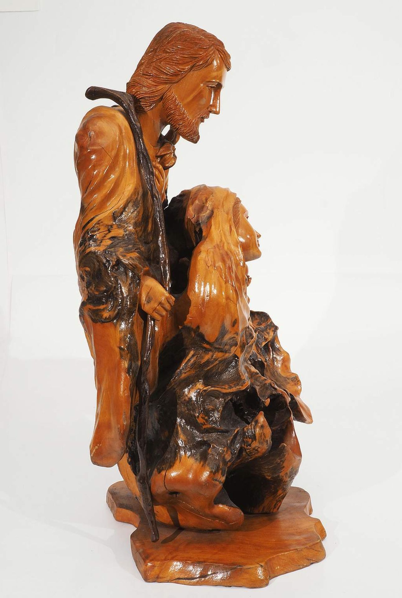 Figurengruppe "Heilige Familie", Maria, Josef mit Kind. Neuzeitlich, Ahorn geschnitzt und lasiert. - Image 5 of 6
