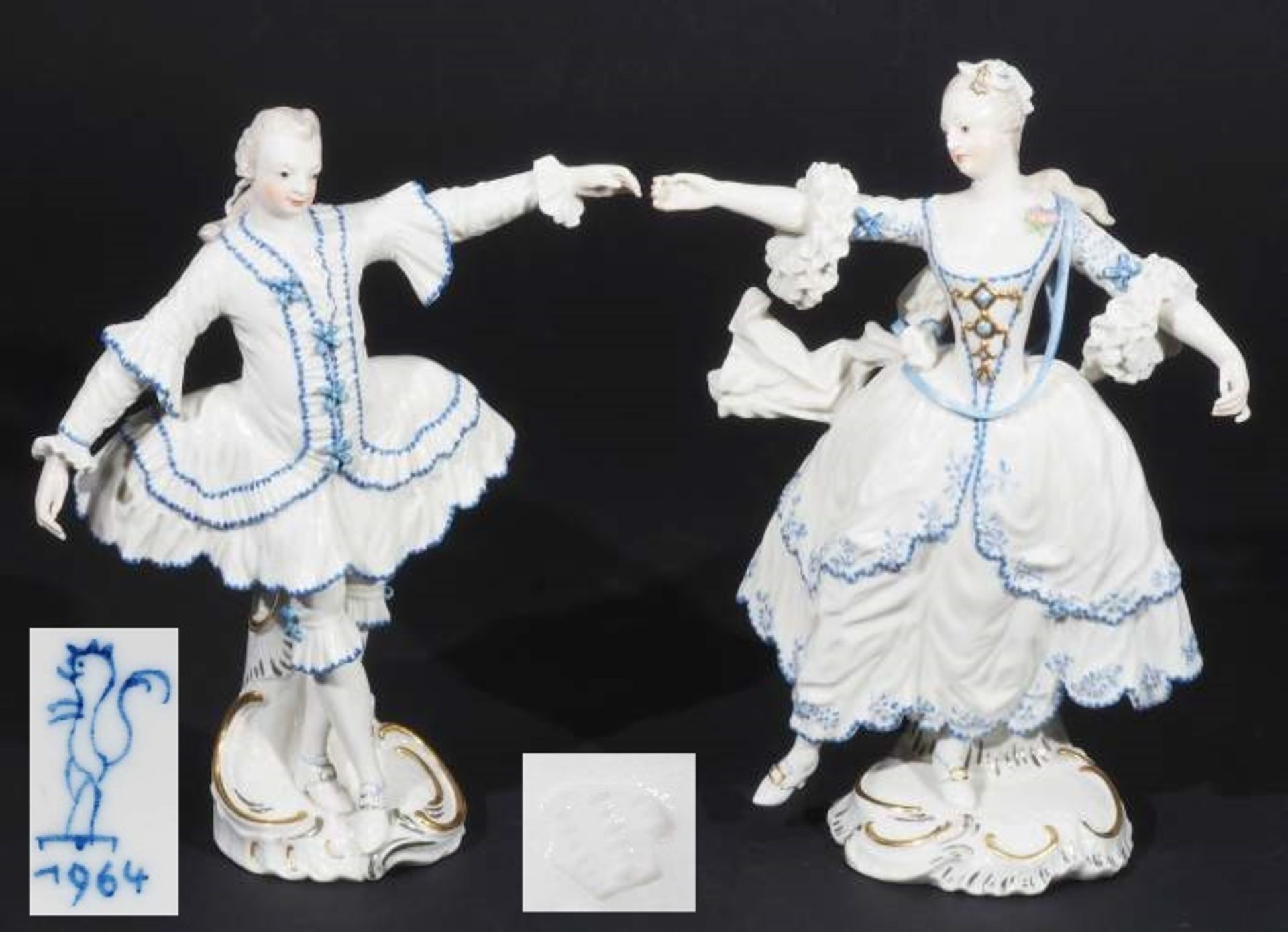 Figurengruppe Operntänzer und Tänzerin Camargo. NYMPHENBURG, 1964, Modellnummer 1212 und 1213,