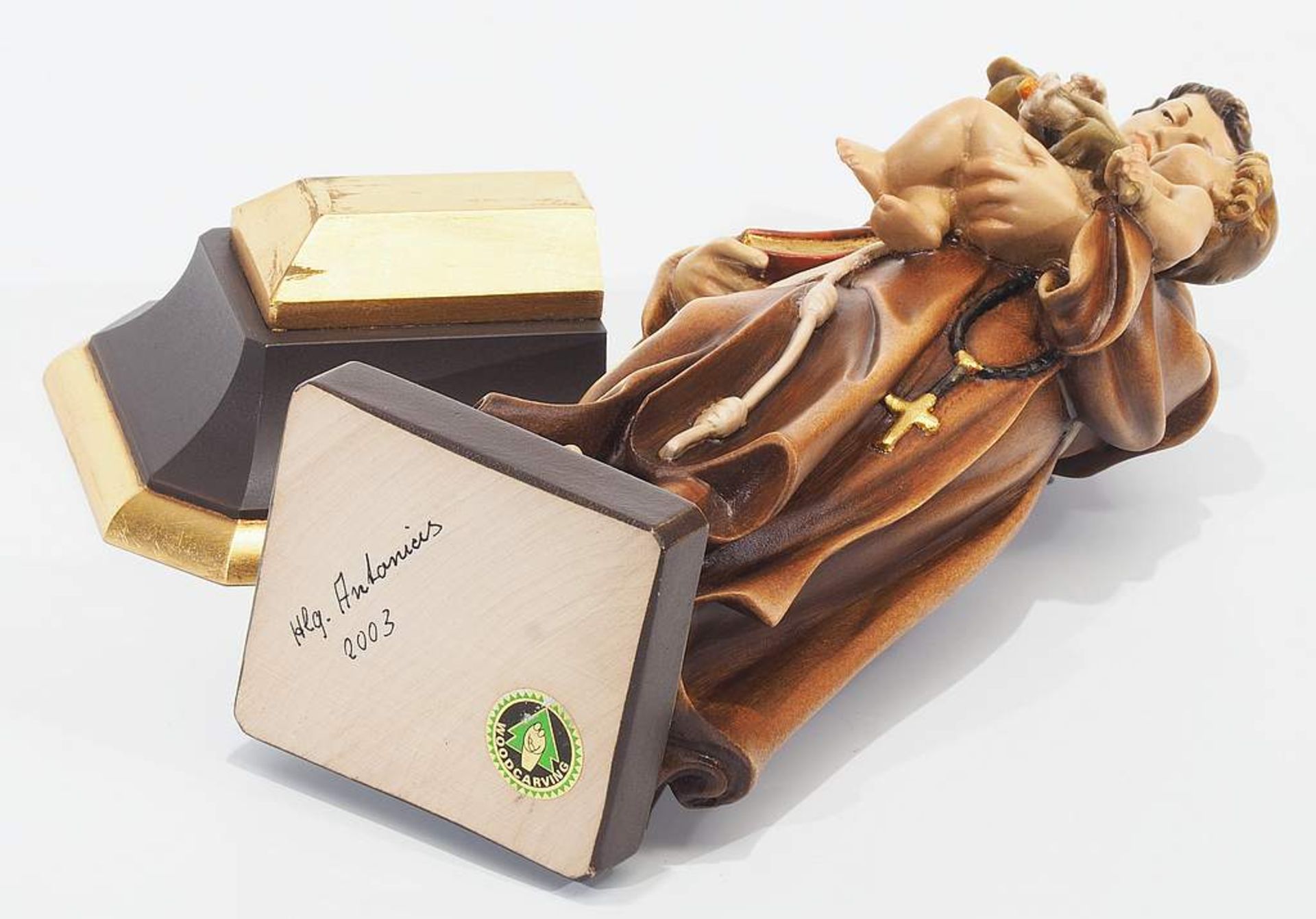 Heiliger Antonius von Padua. 2003. Holz, farbig und gold staffiert. Der Heilige in faltenreicher Fr - Image 5 of 5