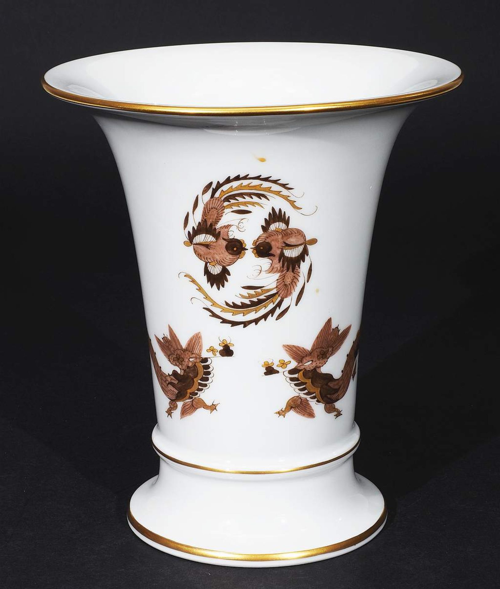 Indisch-Vase, MEISSEN nach 1954, 1. Wahl. Braune Camaieue-Malerei, gold staffiert, Indisch "Drachen - Bild 2 aus 6