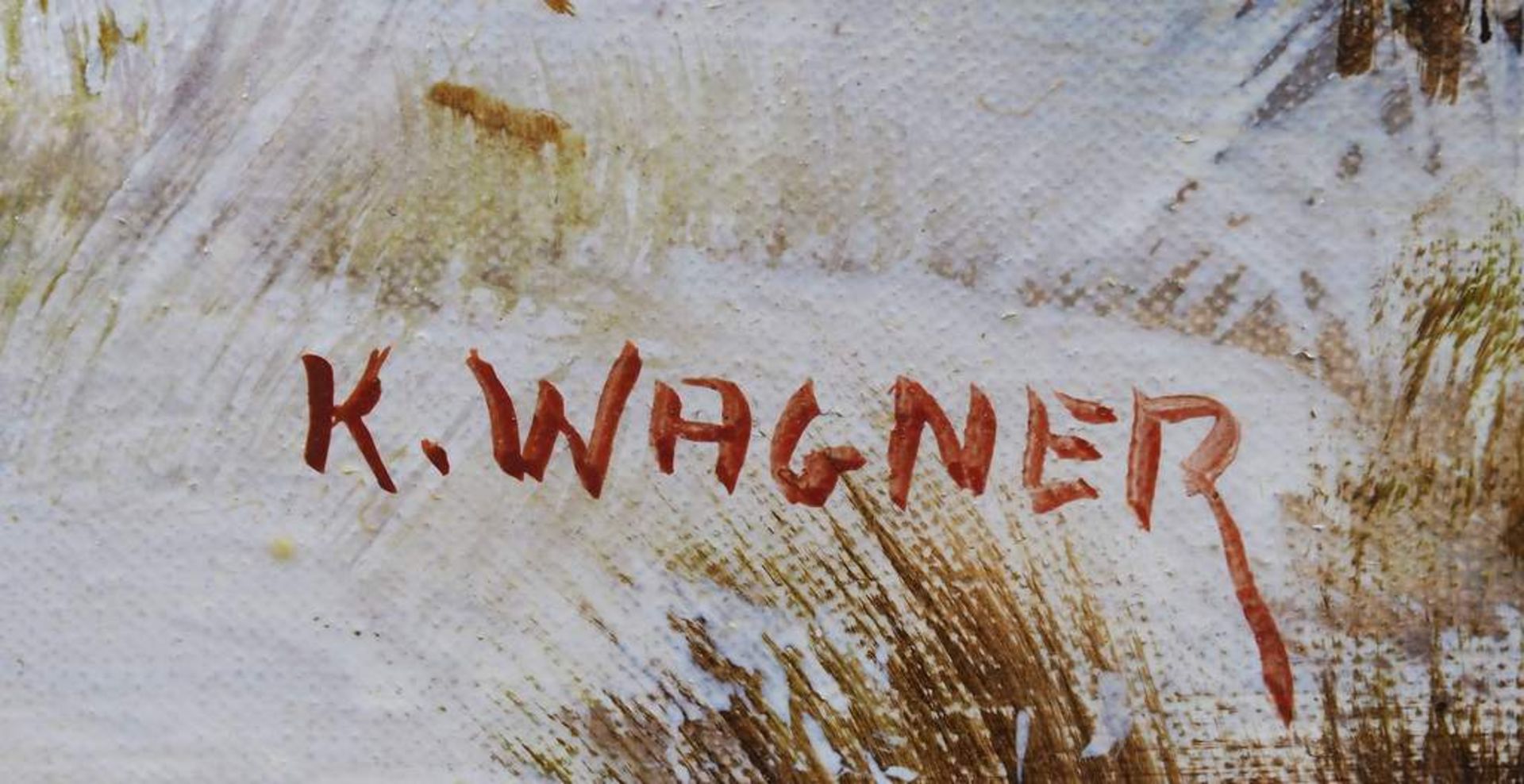 WAGNER, Karl. (1924) Winterlandschaft. Öl auf Leinwand, links unten signiert. Höhe 60 cm - Bild 5 aus 6