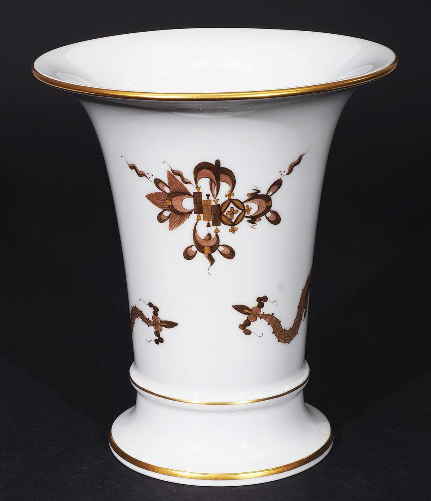 Indisch-Vase, MEISSEN nach 1954, 1. Wahl. Braune Camaieue-Malerei, gold staffiert, Indisch "Drachen - Image 3 of 6