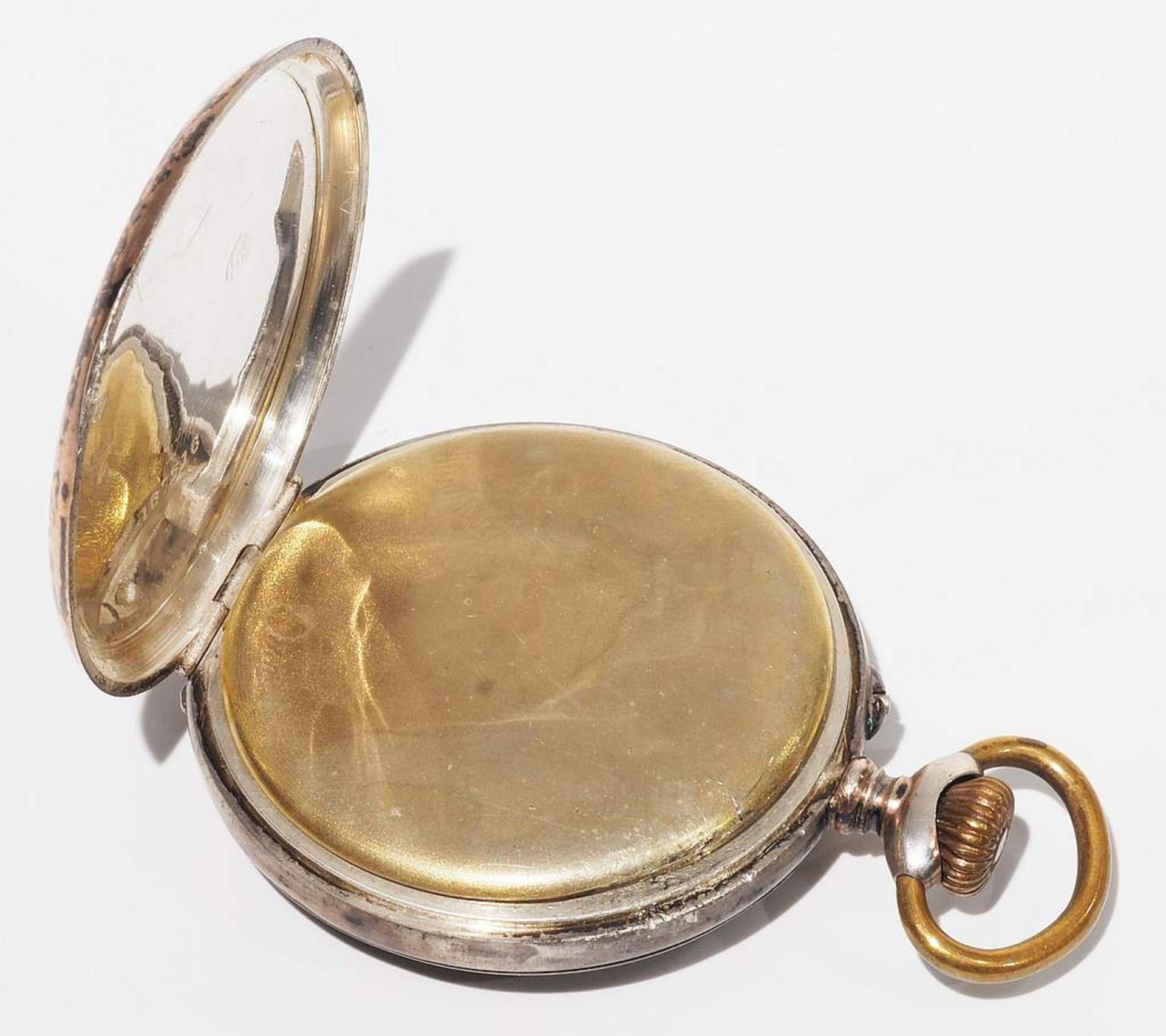 Taschenuhr in als Taschenuhrständer aufklappbarer Holzschatulle. Taschenuhr, 800er Silber, weiß - Bild 4 aus 9