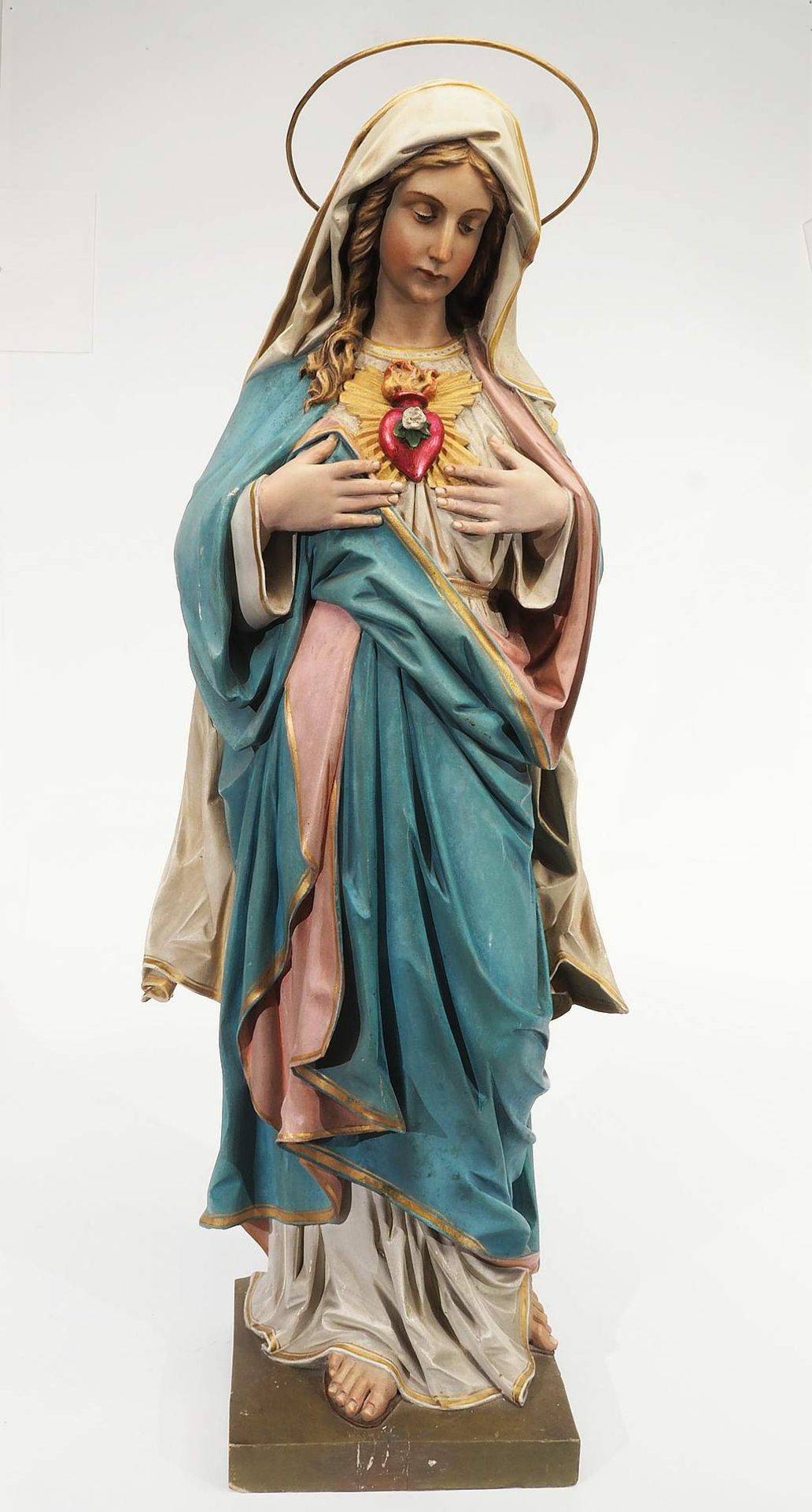 Unbekannter Bildschnitzer, um 1900 im Nazarena-Stil. "Maria mit dem entflammten Herzen". Holz, m - Image 2 of 7