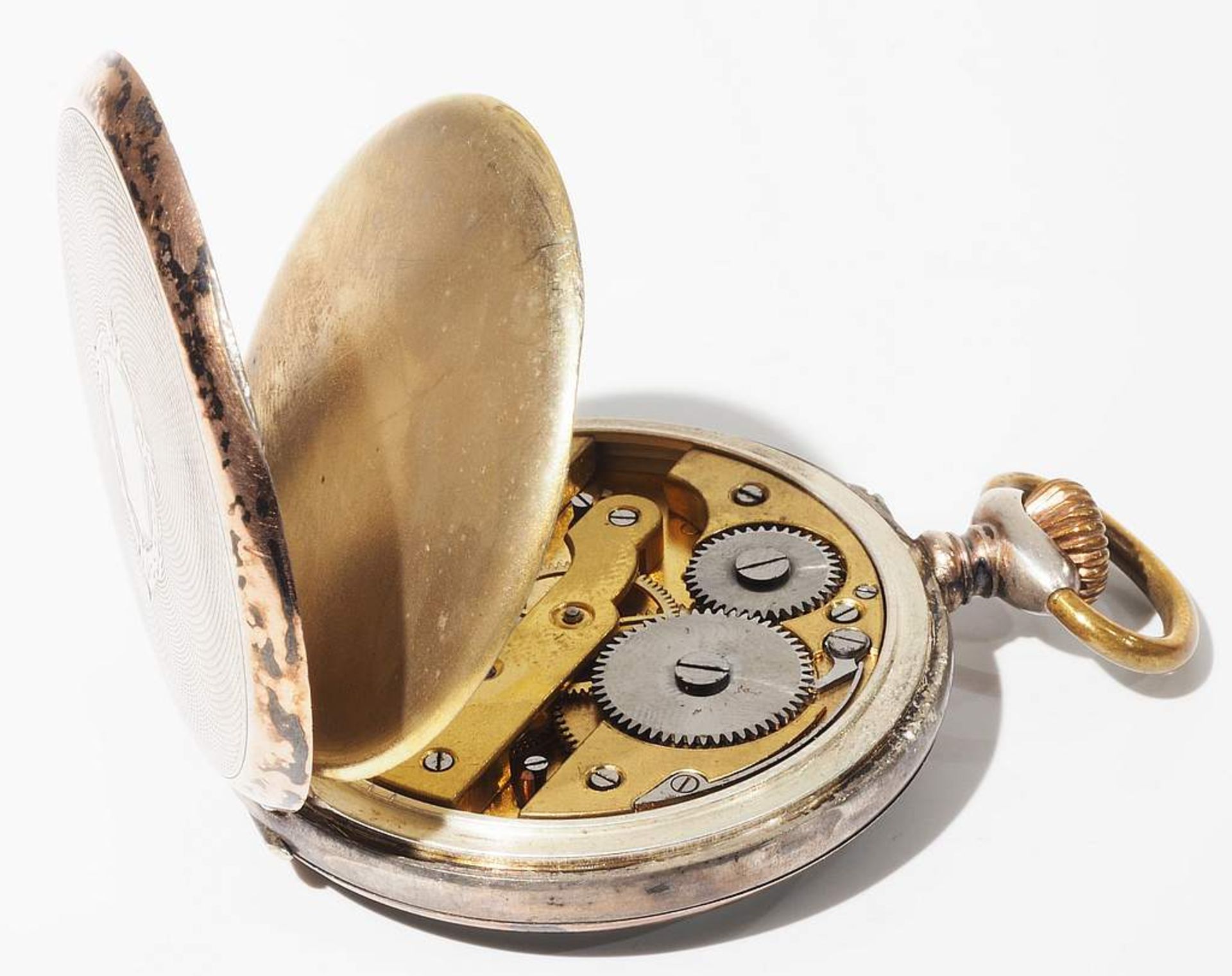 Taschenuhr in als Taschenuhrständer aufklappbarer Holzschatulle. Taschenuhr, 800er Silber, weiß - Bild 6 aus 9