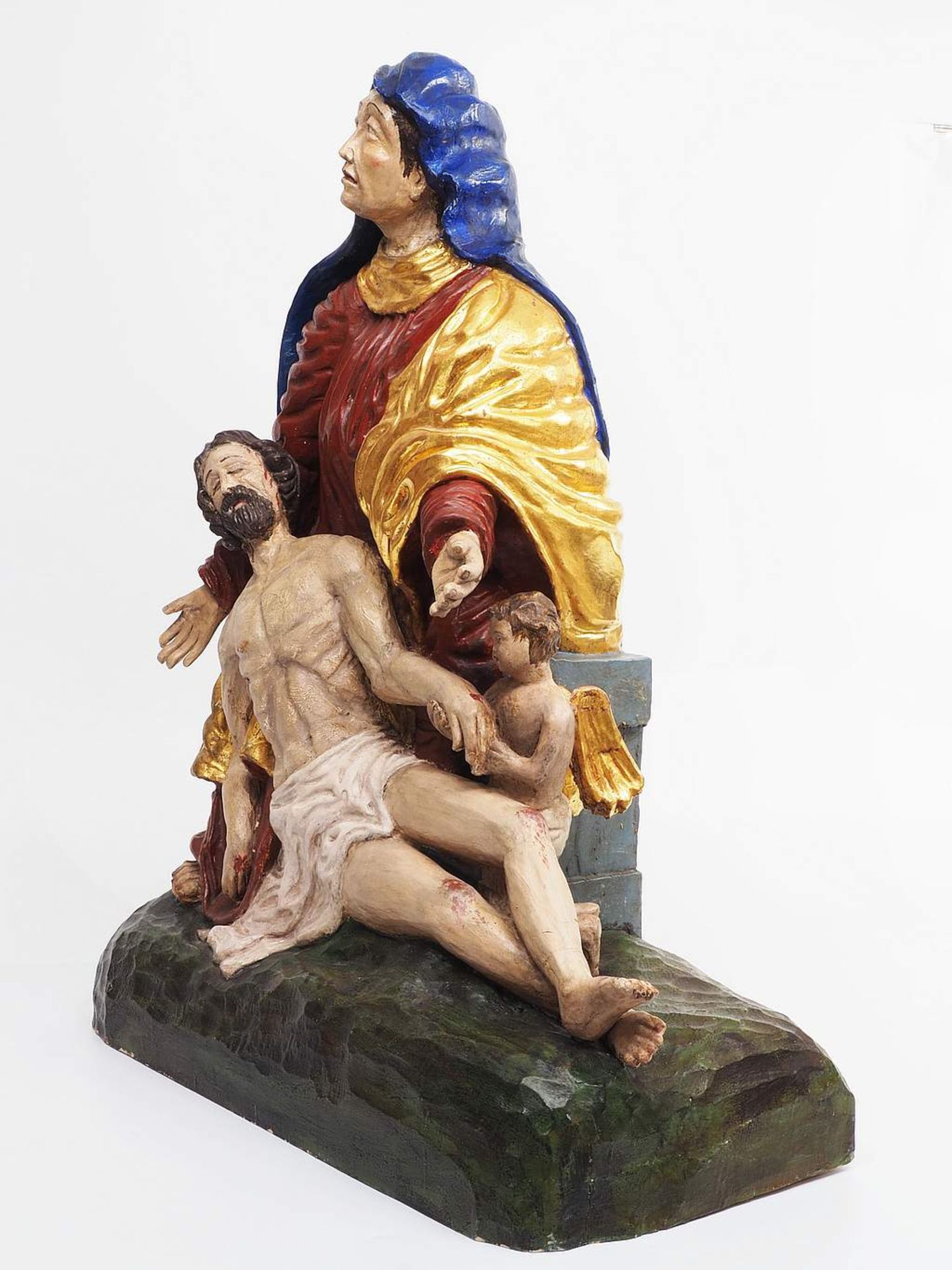 Große Figurengruppe Pietá auf massivem Holzsockel, im barocken Stil. 20. Jahrhundert. Darstell - Image 4 of 7