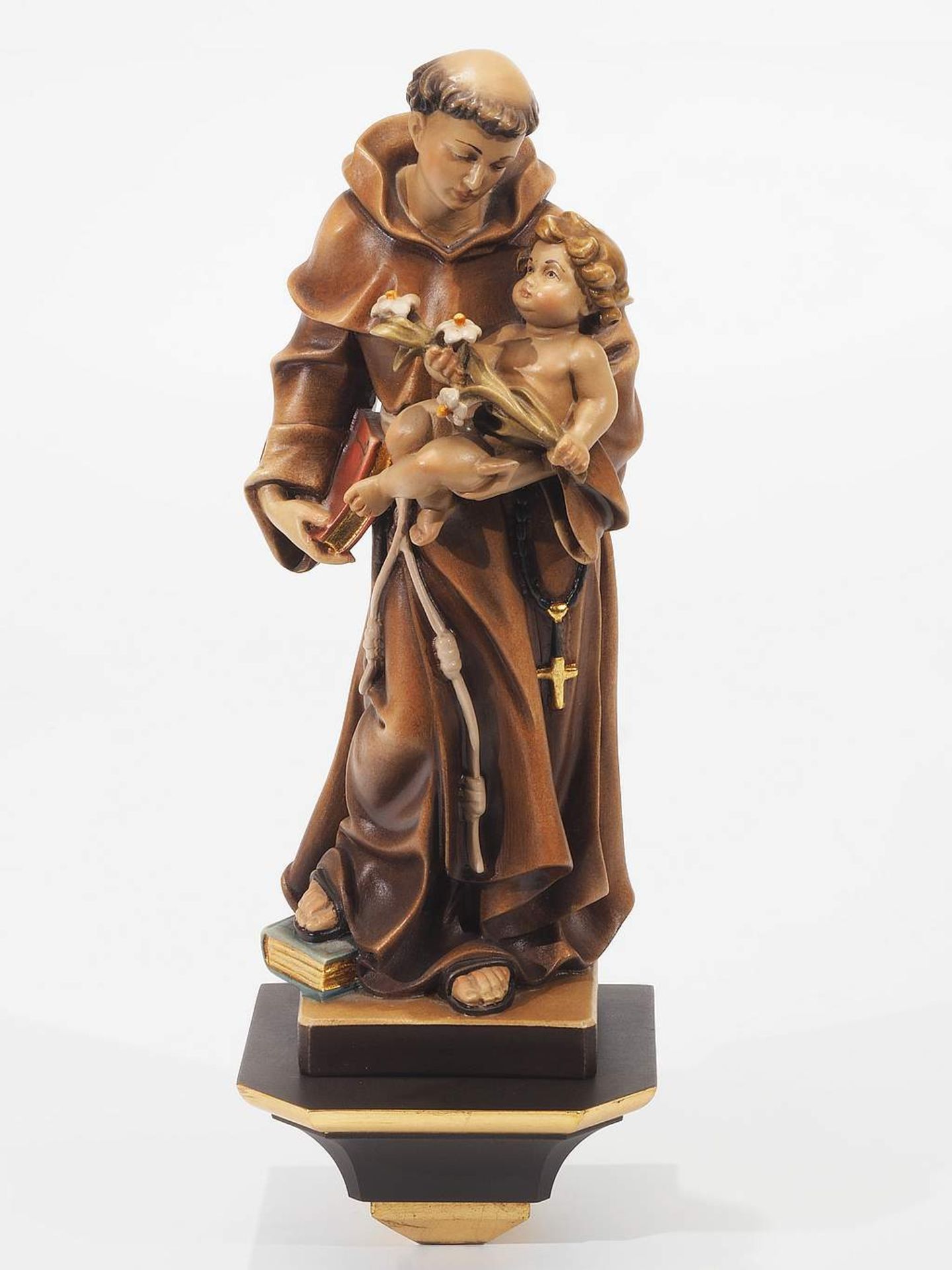 Heiliger Antonius von Padua. 2003. Holz, farbig und gold staffiert. Der Heilige in faltenreicher Fr - Image 2 of 5