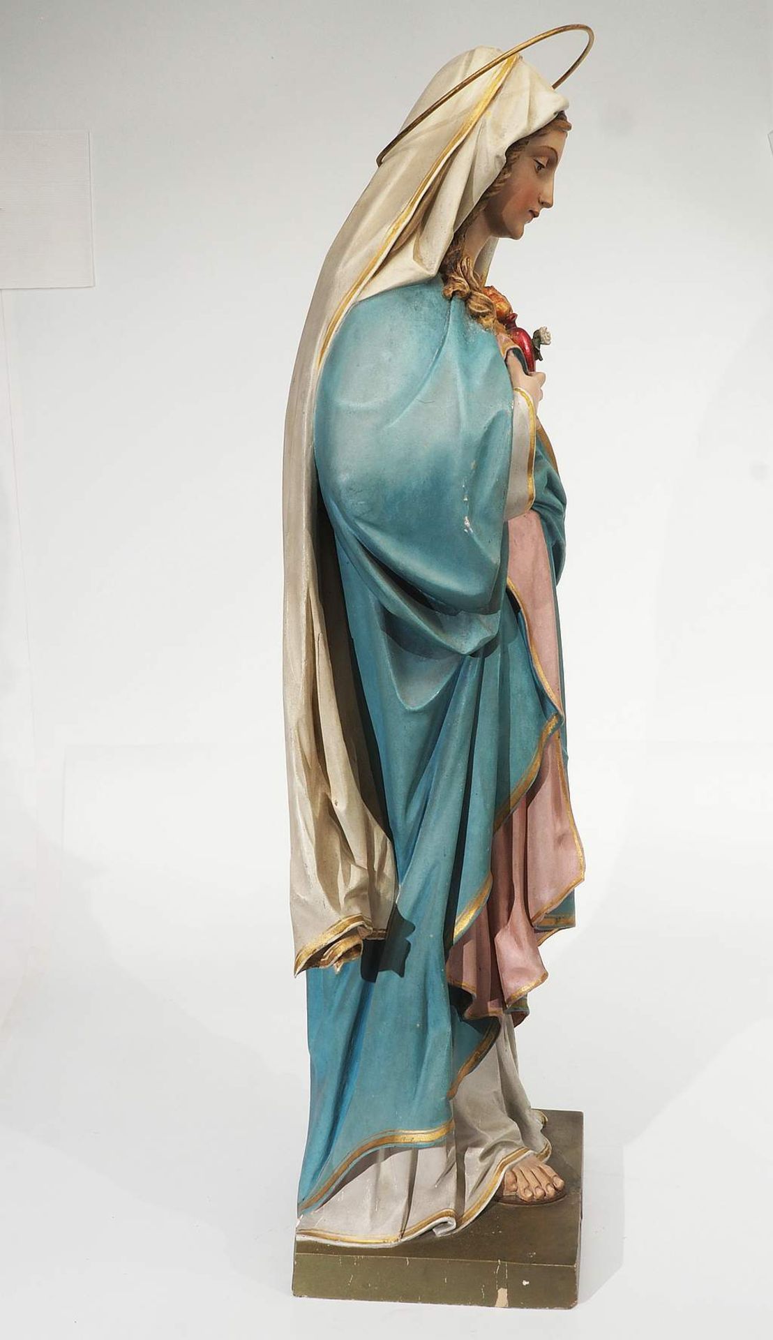 Unbekannter Bildschnitzer, um 1900 im Nazarena-Stil. "Maria mit dem entflammten Herzen". Holz, m - Image 6 of 7