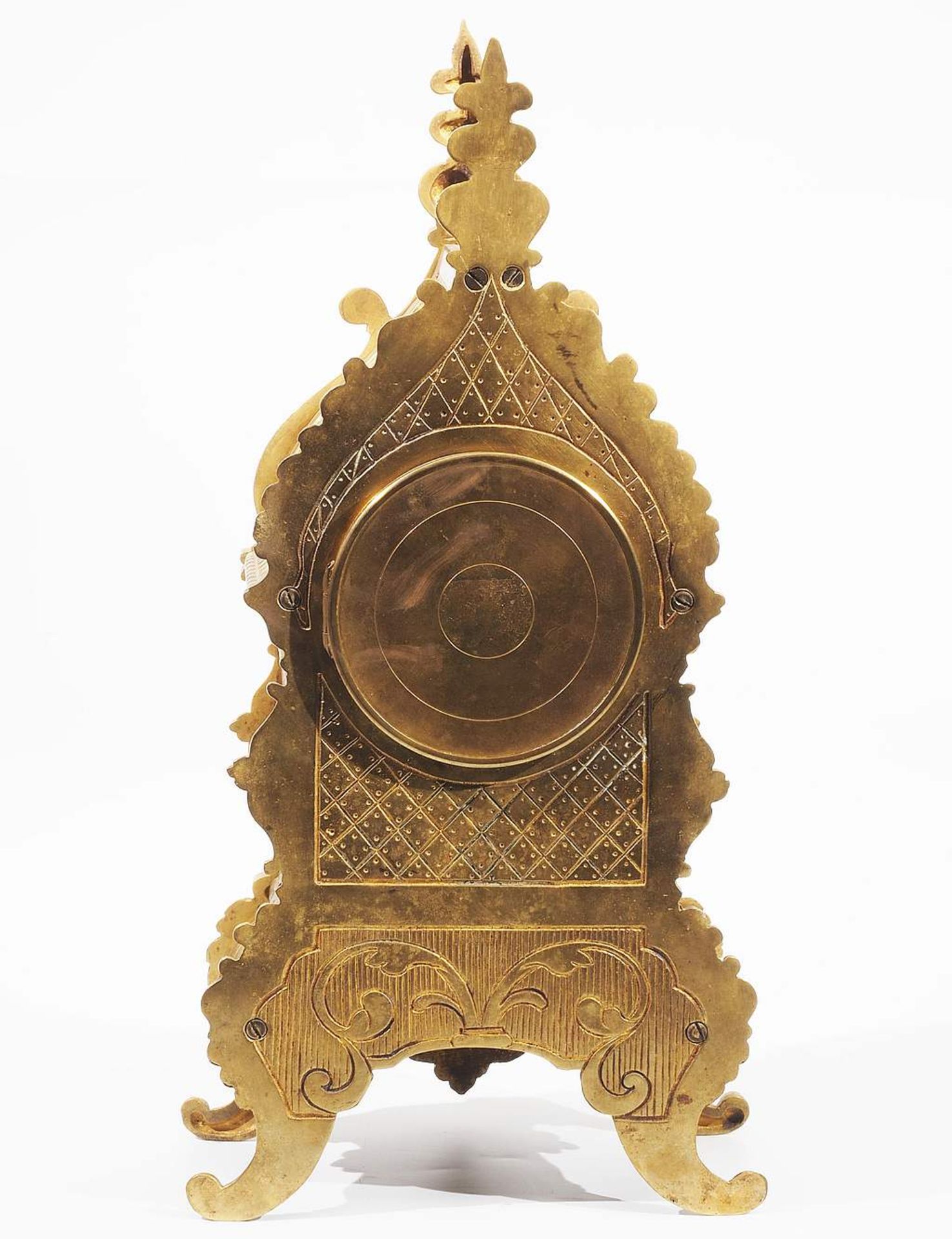 Französische Kaminuhr, Ende 19. Jahrhundert. Antikisierendes Bronzeghäuse, schauseits Wappen m - Bild 4 aus 6