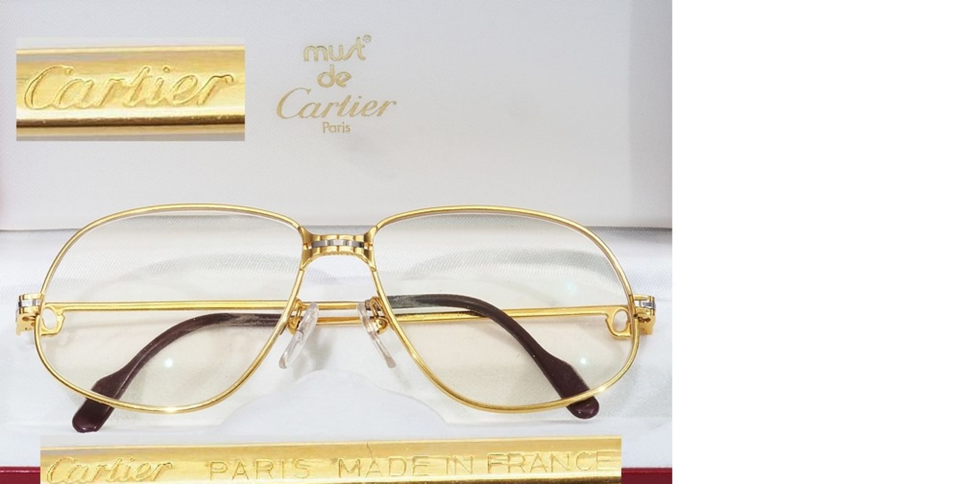 Original CARTIER-Brille, 56-14. Brillenfassung vergoldet. optische Gläser, Glasstärke sekundär (