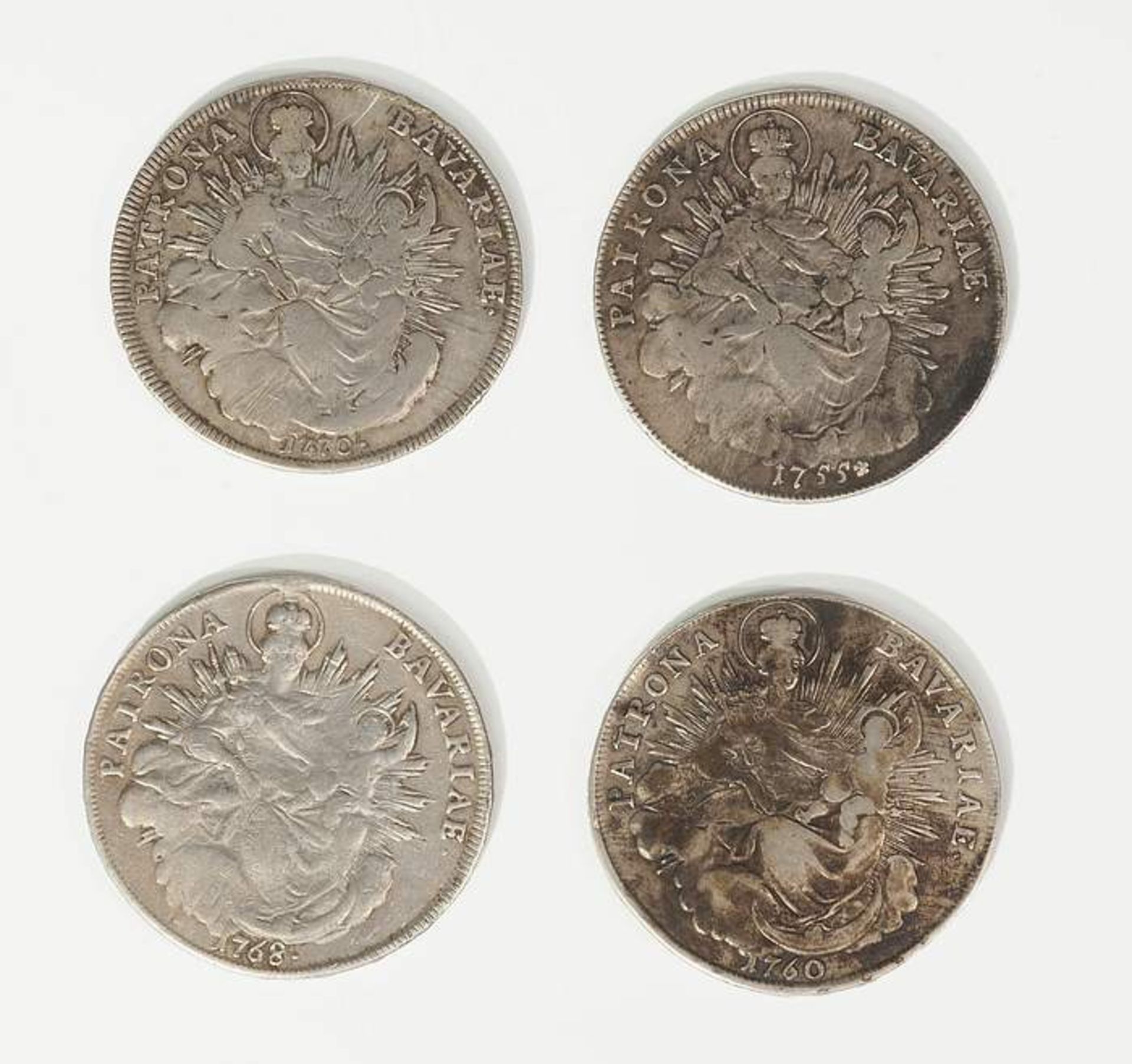 Lot von vier Talern Bayern Maximilian III. Joseph, 1745 - 1777. Jarhgänge 1770, 1760, 1755, 1768