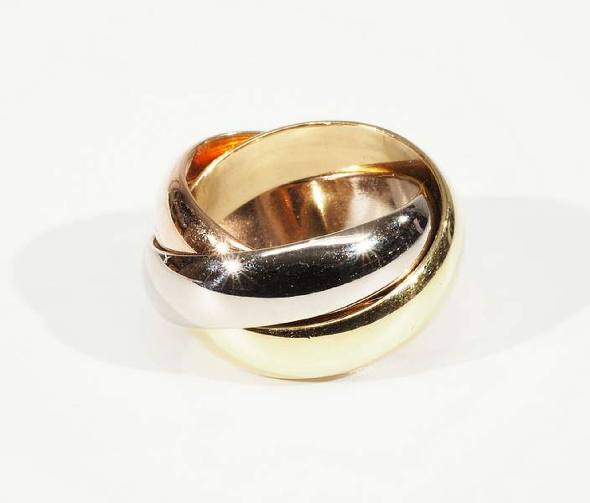 CARTIER-Ring "Trinity". 750er Gelb-, Weiß- und Rotgold. Ringgröße 45, Breite pro Ring ca. 5,1 m - Image 3 of 5