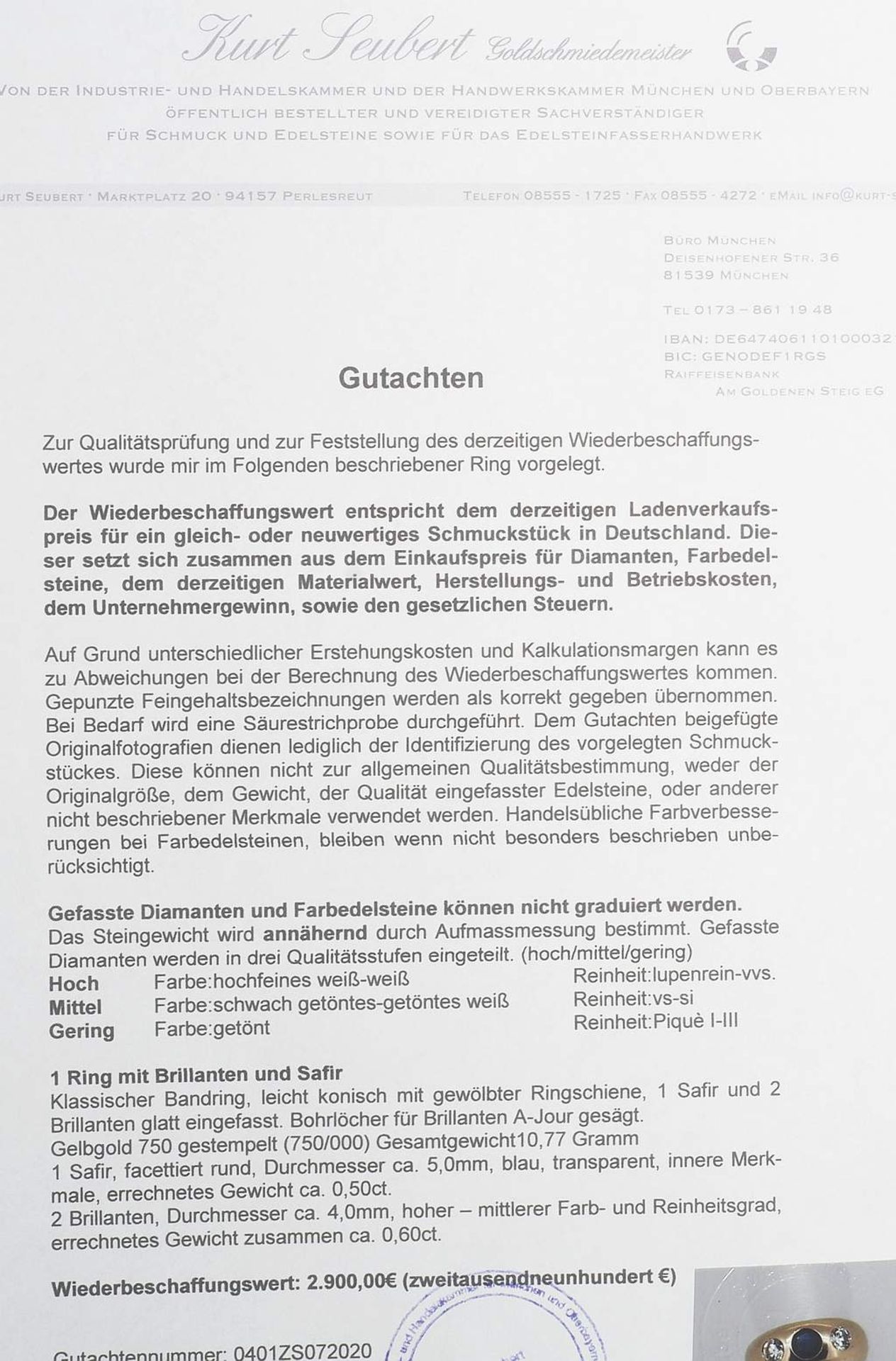 Bandring, 750er Gelbgold, besetzt mit zwei Brillanten von ca. 0,60 ct. G-H/vs-si, mittig besetzt m - Image 7 of 7