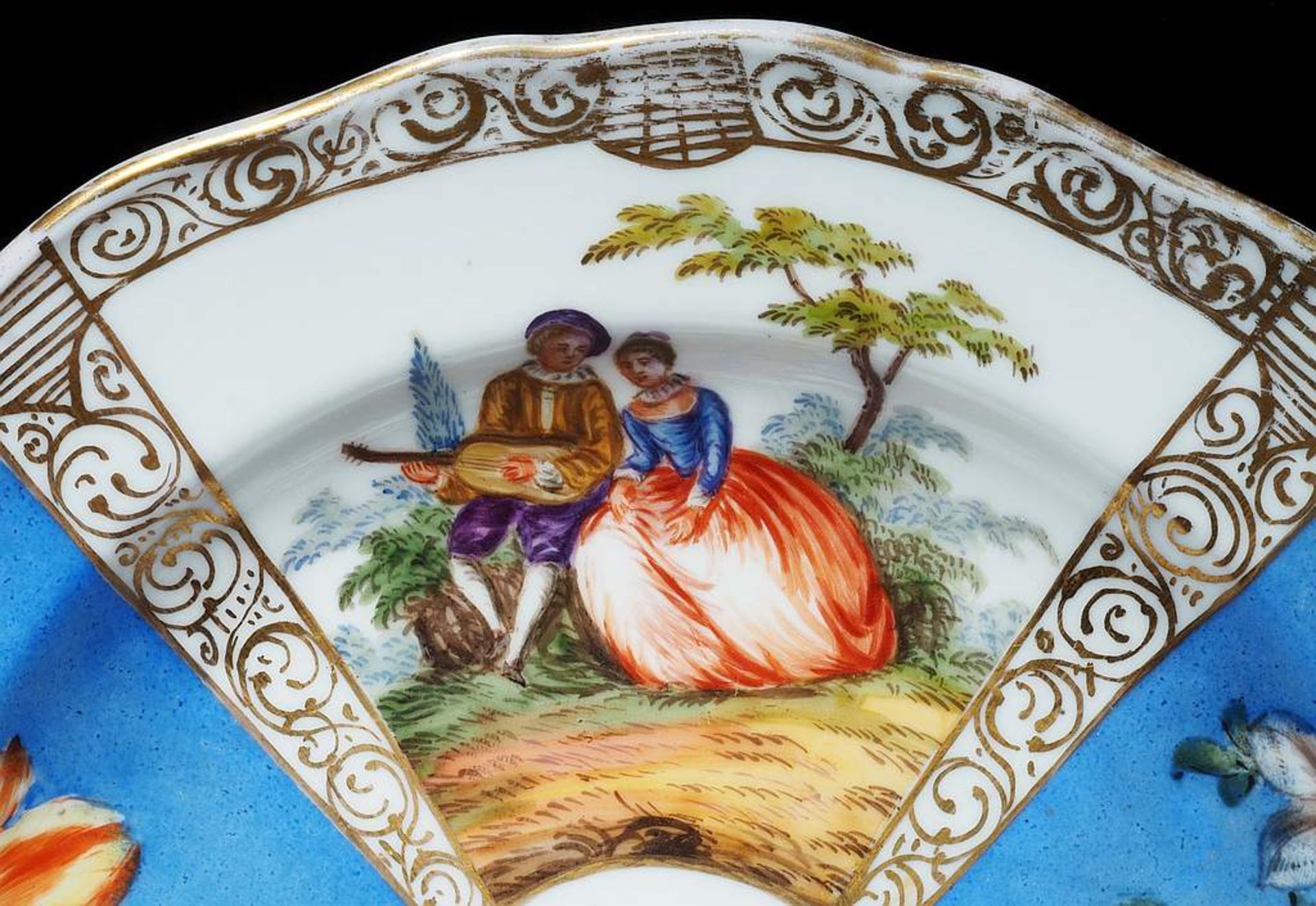 Vierfelder Bildteller, MEISSEN um 1860. Polychrome Malerei mit Ziervergoldungen, in zwei Feldern - Image 5 of 6