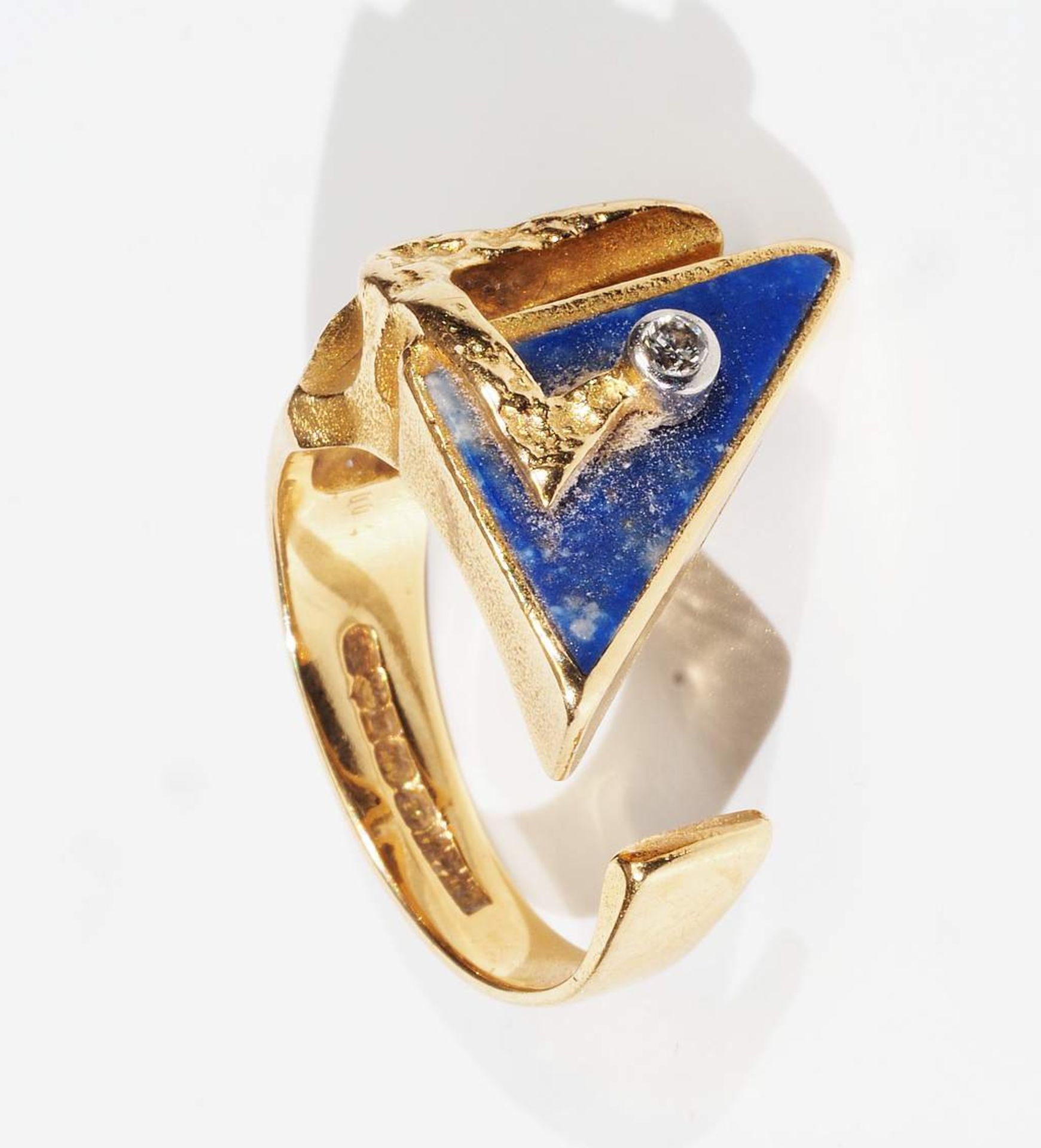 Designer Ring mit Lapis Lazuli und Diamant. 750er Gelbgold, innen gepunzt Lapponia mit Dreizack, Ja - Image 4 of 8