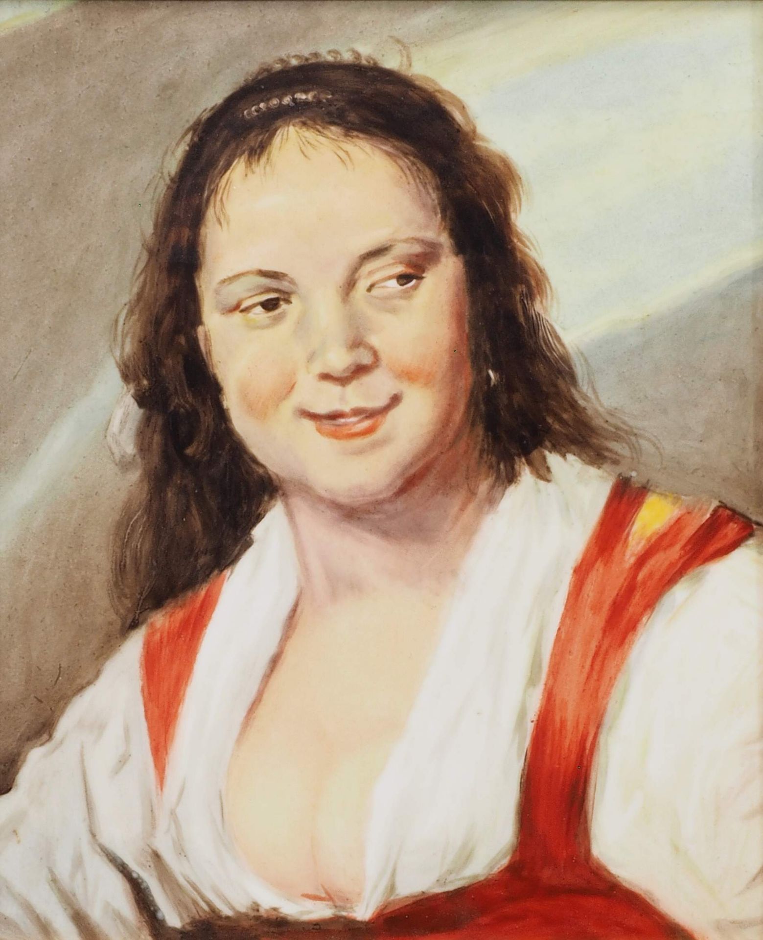 Porzellanbild "Zigeunermädchen". Farbiges Dekor, Motiv nach Frans Hals (1580 - 1666). . Porzell - Image 2 of 6