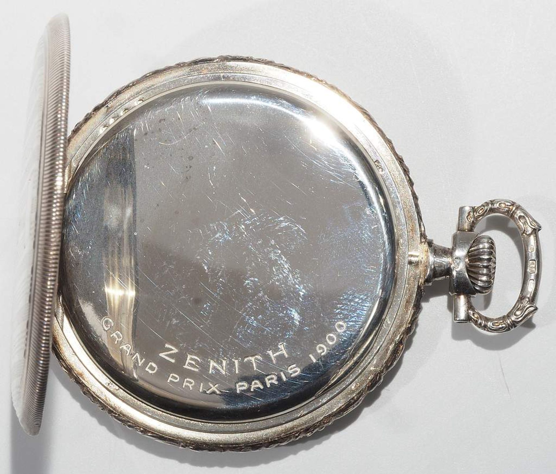 Taschenuhr "Zenith", gepunzt Silber 875/84. Zifferblatt mit arabischen Zahlen, kleine Sekunde. - Bild 4 aus 7