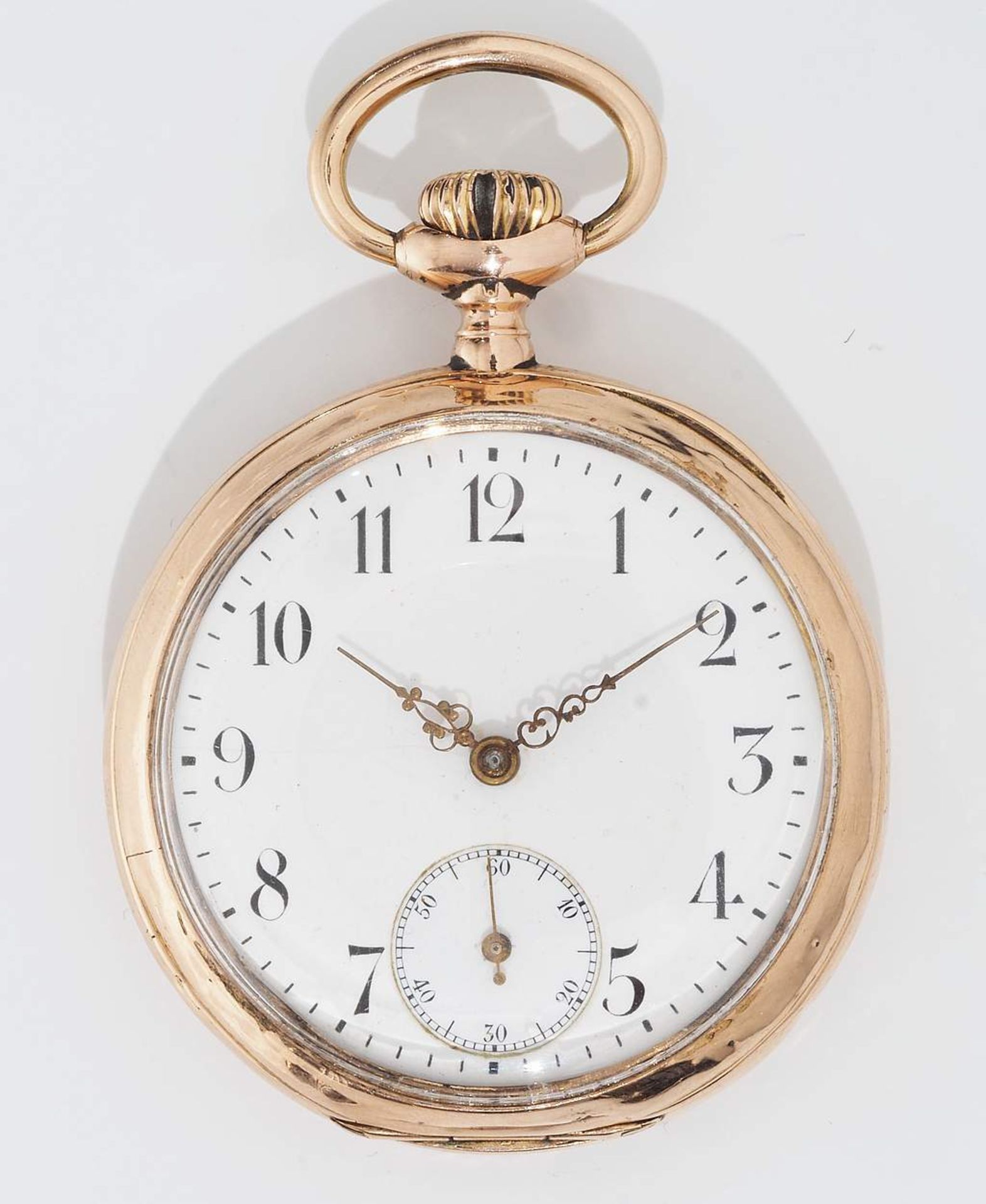 Taschenuhr. OMEGA. 585er Gelbgold. Staubdeckel unedel. Weißes Emailzifferblatt mit arbabischen Za - Bild 2 aus 7