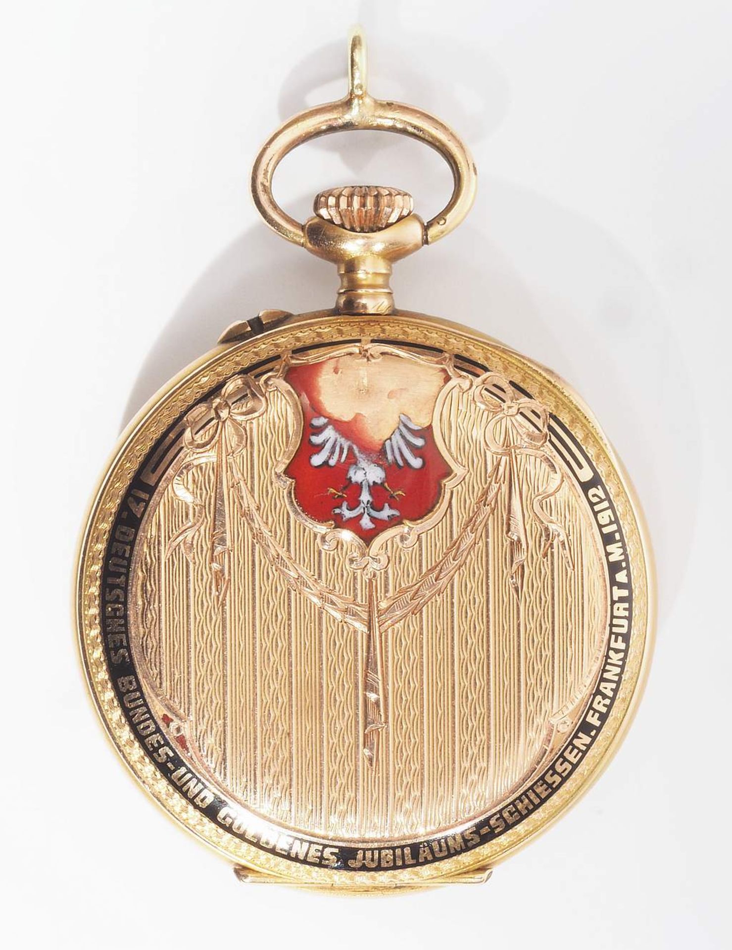 Damentaschenuhr Leuchs - Frankfurt a. M., 585er Gold, Staubdeckel unedel. Auf der Rückseite emaill - Bild 3 aus 6