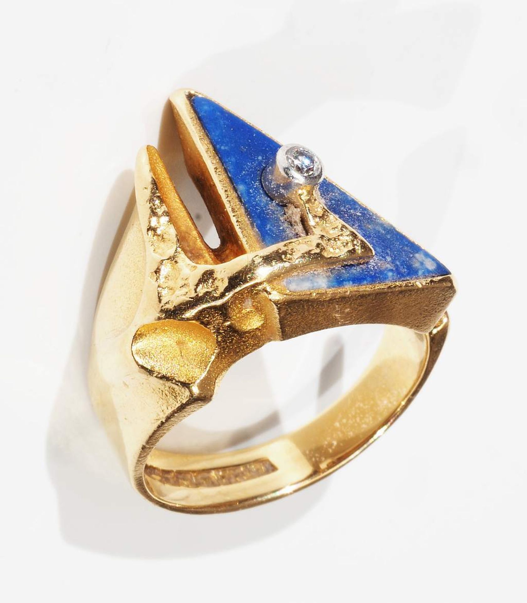 Designer Ring mit Lapis Lazuli und Diamant. 750er Gelbgold, innen gepunzt Lapponia mit Dreizack, Ja - Image 3 of 8