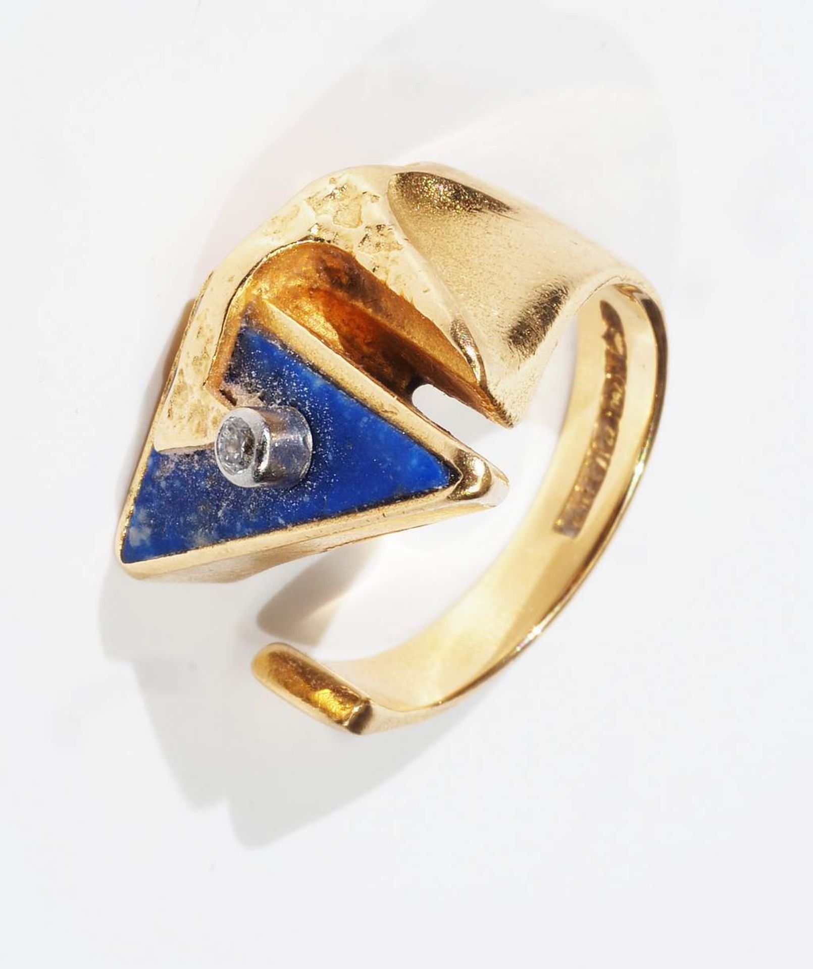 Designer Ring mit Lapis Lazuli und Diamant. 750er Gelbgold, innen gepunzt Lapponia mit Dreizack, Ja - Image 2 of 8