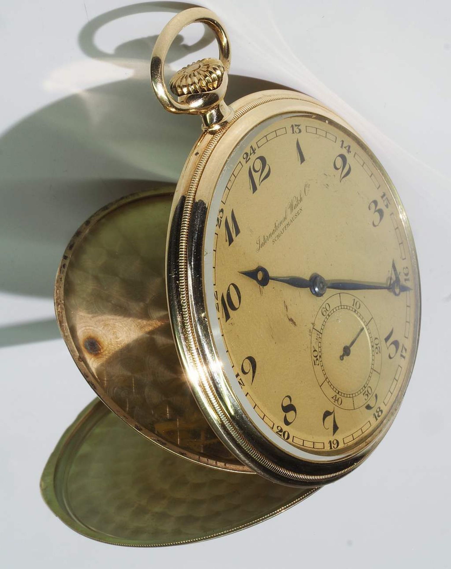 Offene Taschenuhr "IWC" International Watch Schaffhausen, 585er Gelbgold. Staubdeckel unedel. Goldf - Image 9 of 9