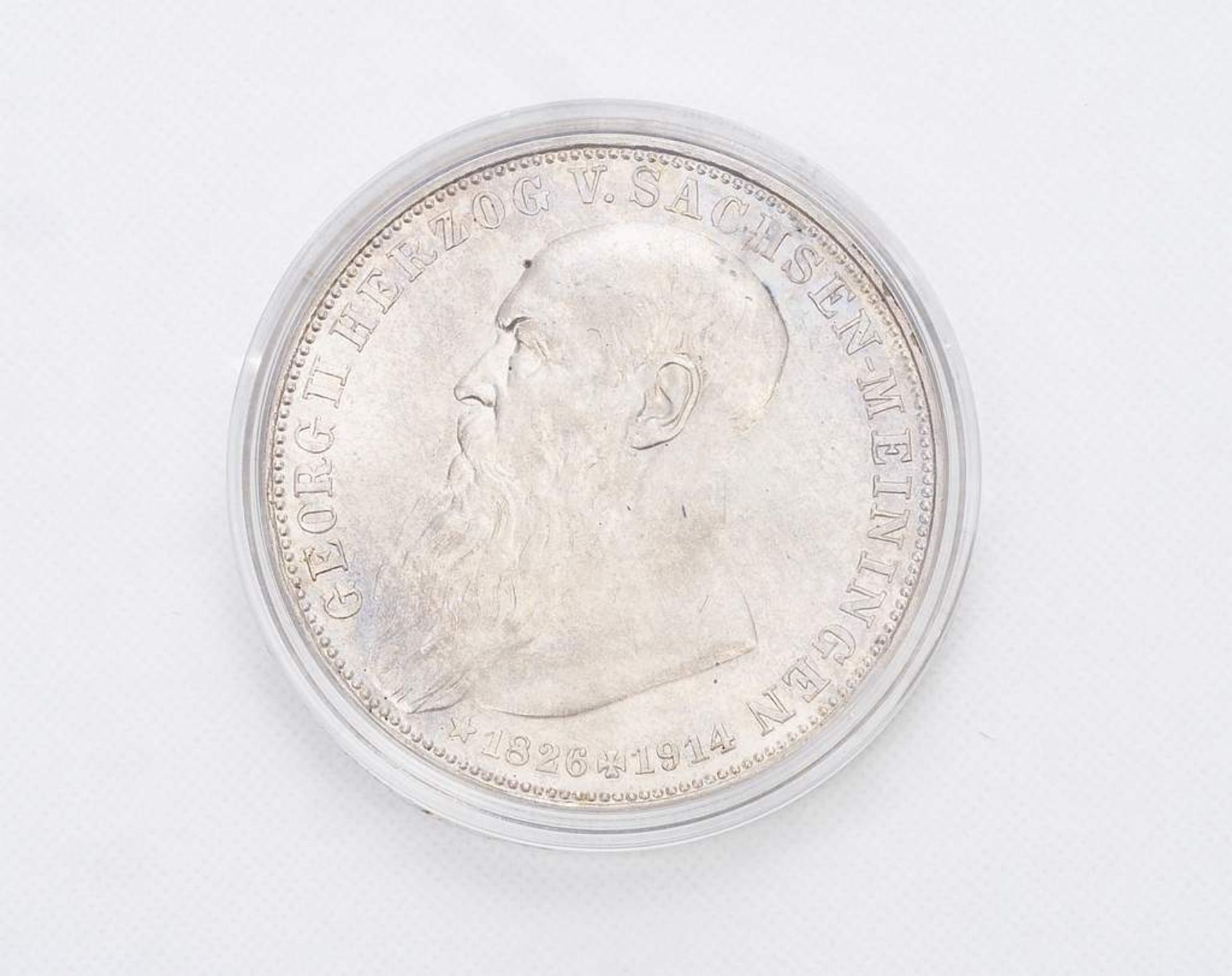 Sachsen-Meiningen 3 Mark 1915 (D) Georg II. (1866-1914) - Auf seinen Tod, vz. - Image 2 of 4