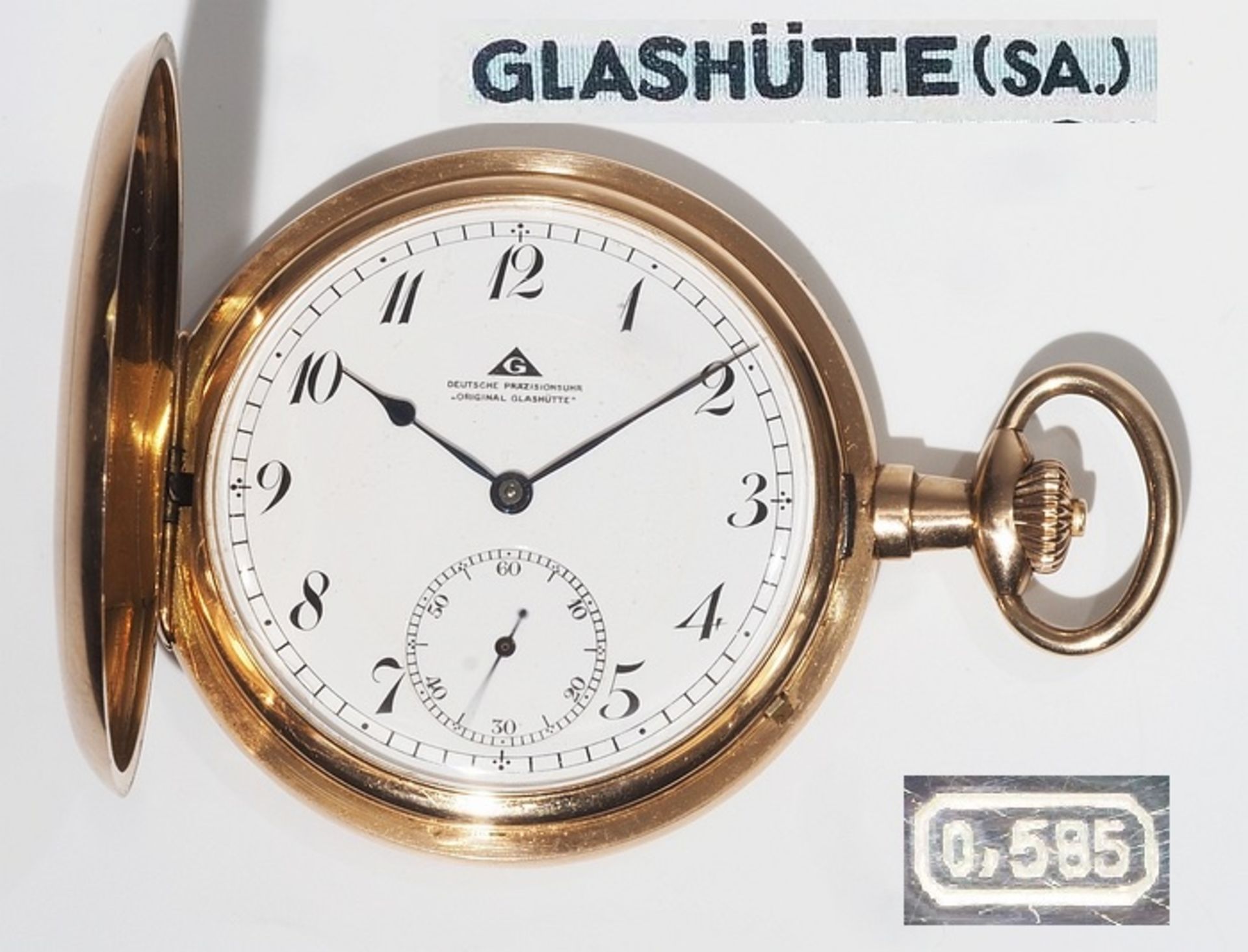Savonette / Sprungdeckel Taschenuhr. Deutsche Präzisions-Uhrenfabrik Glashütte. Referenznummer