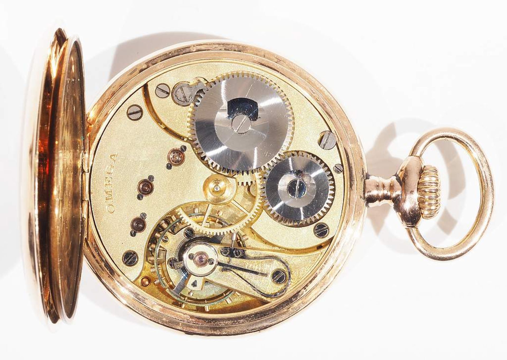 Taschenuhr. OMEGA. 585er Gelbgold. Staubdeckel unedel. Weißes Emailzifferblatt mit arbabischen Za - Bild 5 aus 7