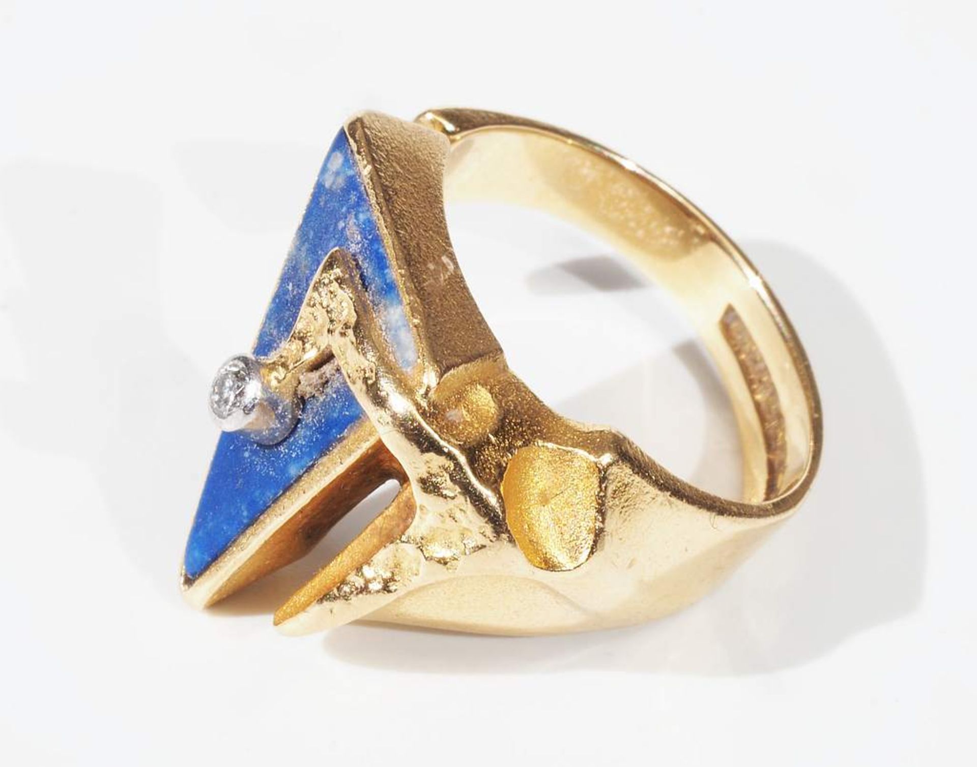 Designer Ring mit Lapis Lazuli und Diamant. 750er Gelbgold, innen gepunzt Lapponia mit Dreizack, Ja - Image 6 of 8