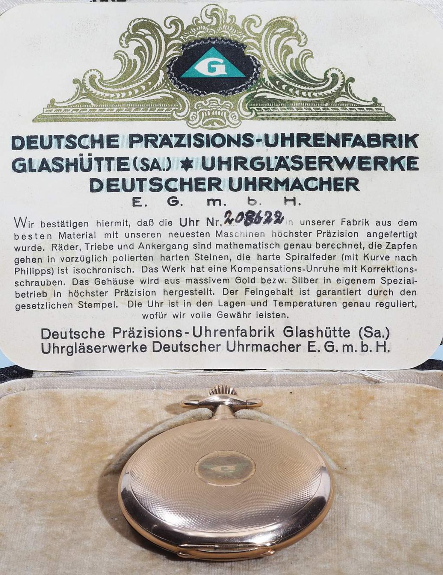 Savonette / Sprungdeckel Taschenuhr. Deutsche Präzisions-Uhrenfabrik Glashütte. Referenznummer - Bild 10 aus 10