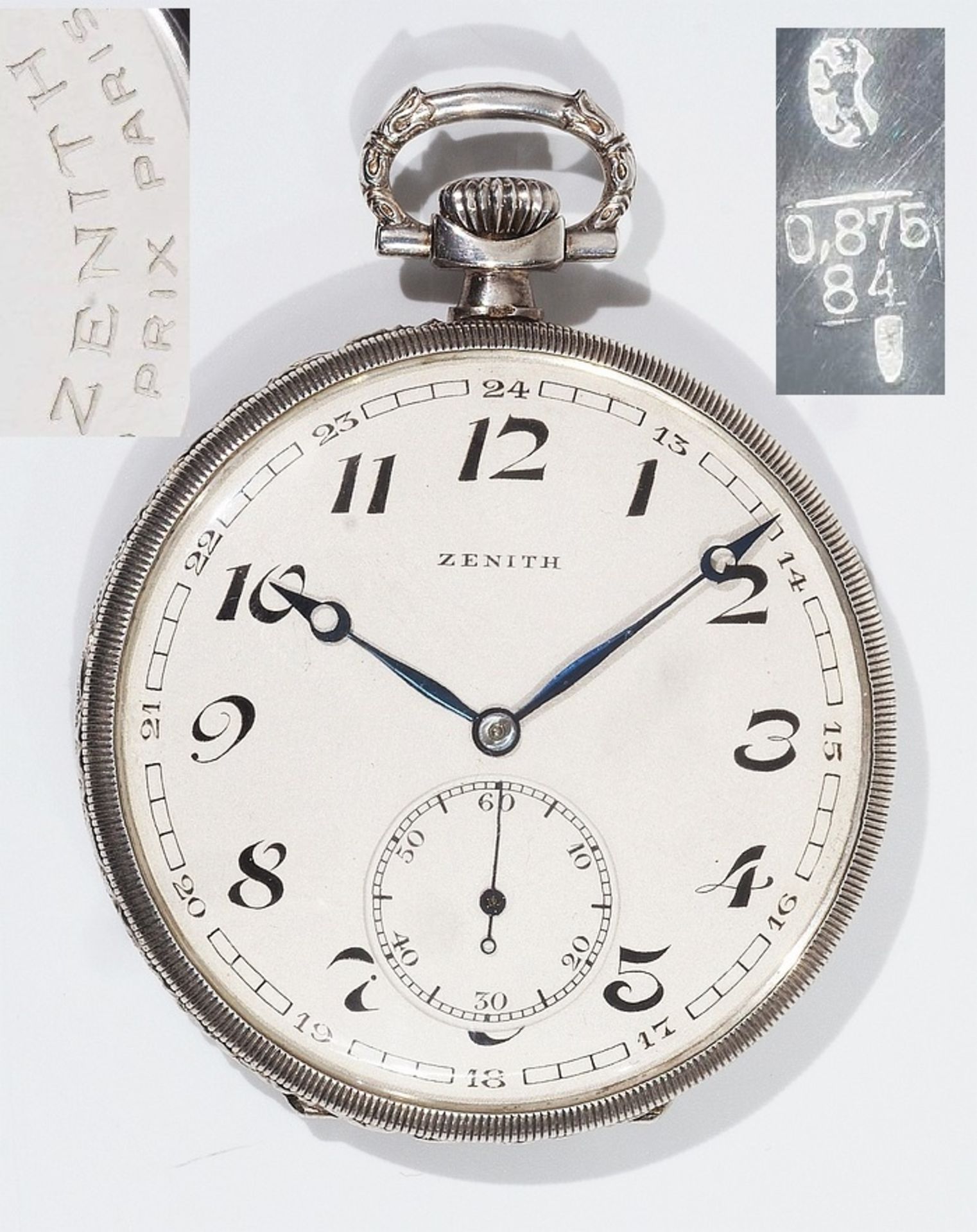 Taschenuhr "Zenith", gepunzt Silber 875/84. Zifferblatt mit arabischen Zahlen, kleine Sekunde.