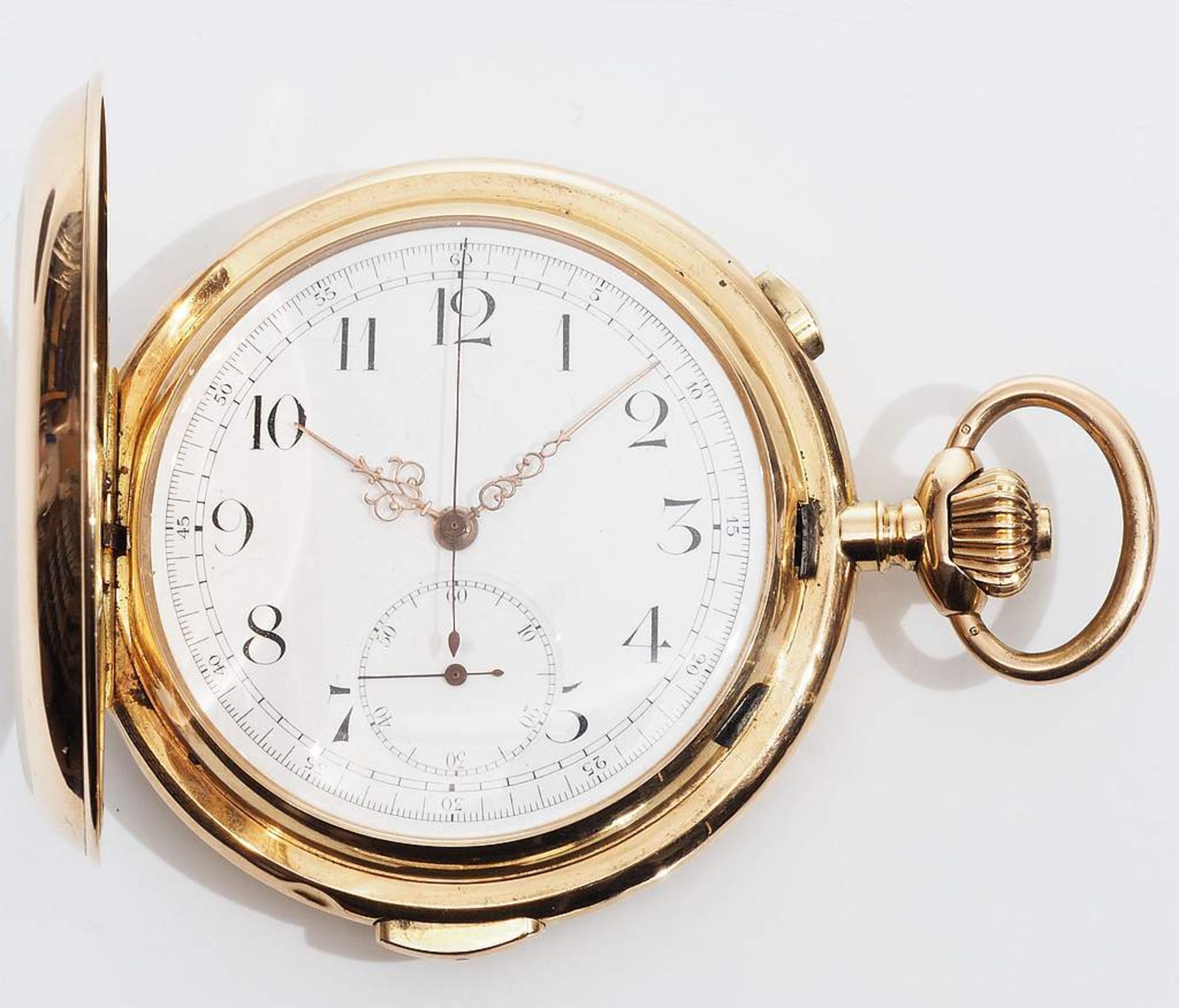 Savonette Taschenuhr mit Schlagwerk.(Repetition) und Chronograph, um 1900. - Image 3 of 8