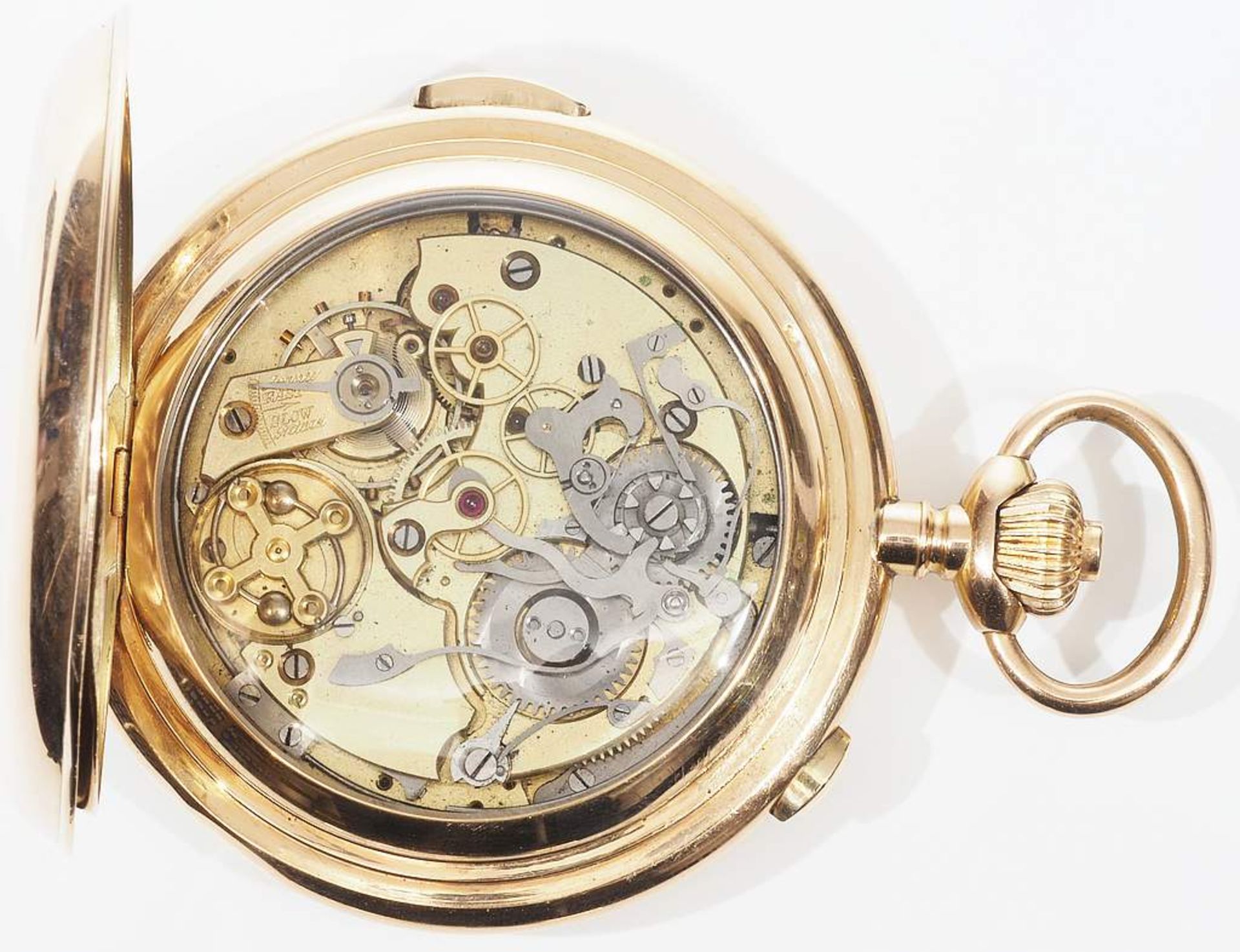 Savonette Taschenuhr mit Schlagwerk.(Repetition) und Chronograph, um 1900. - Image 6 of 8