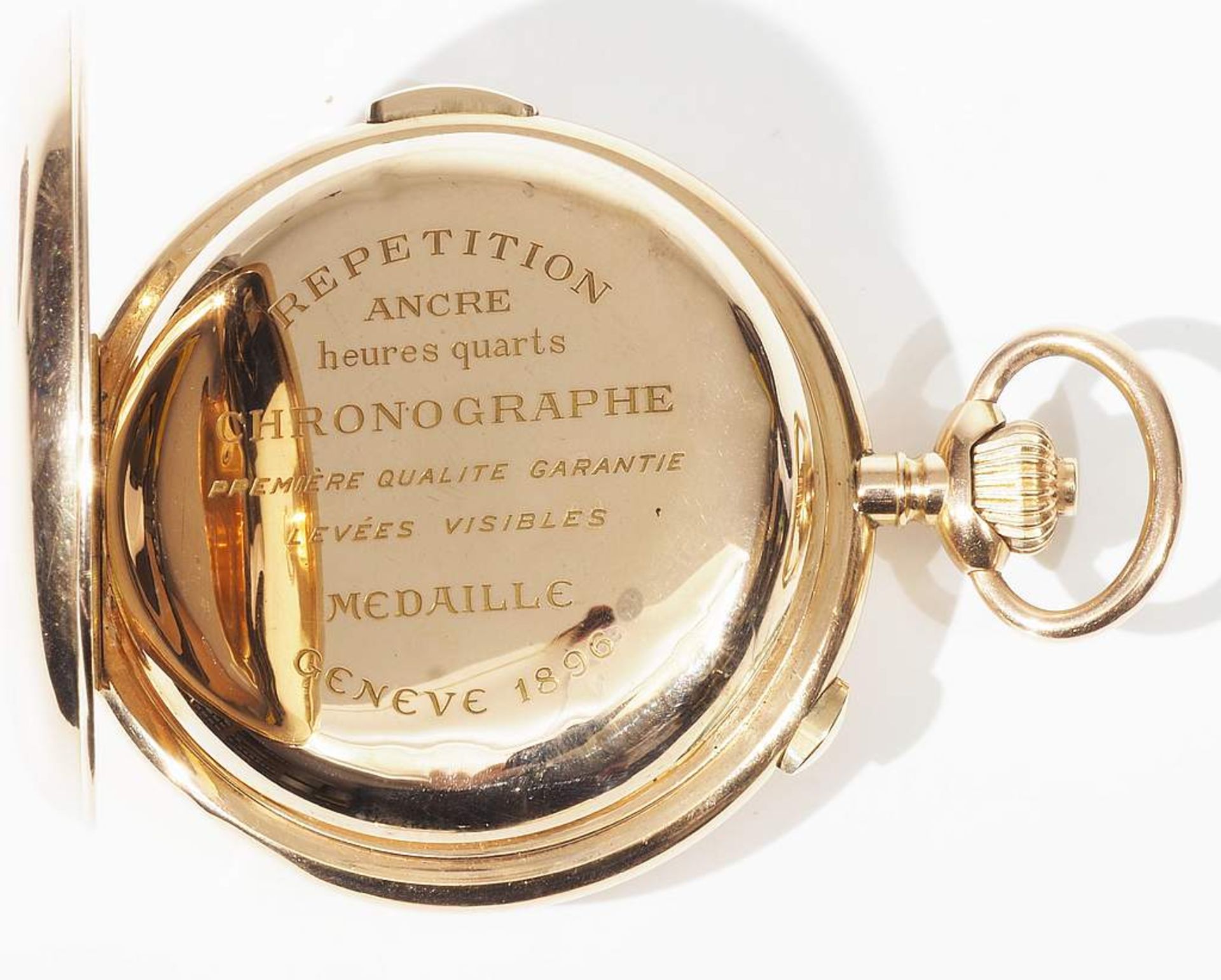Savonette Taschenuhr mit Schlagwerk.(Repetition) und Chronograph, um 1900.  - Bild 5 aus 8