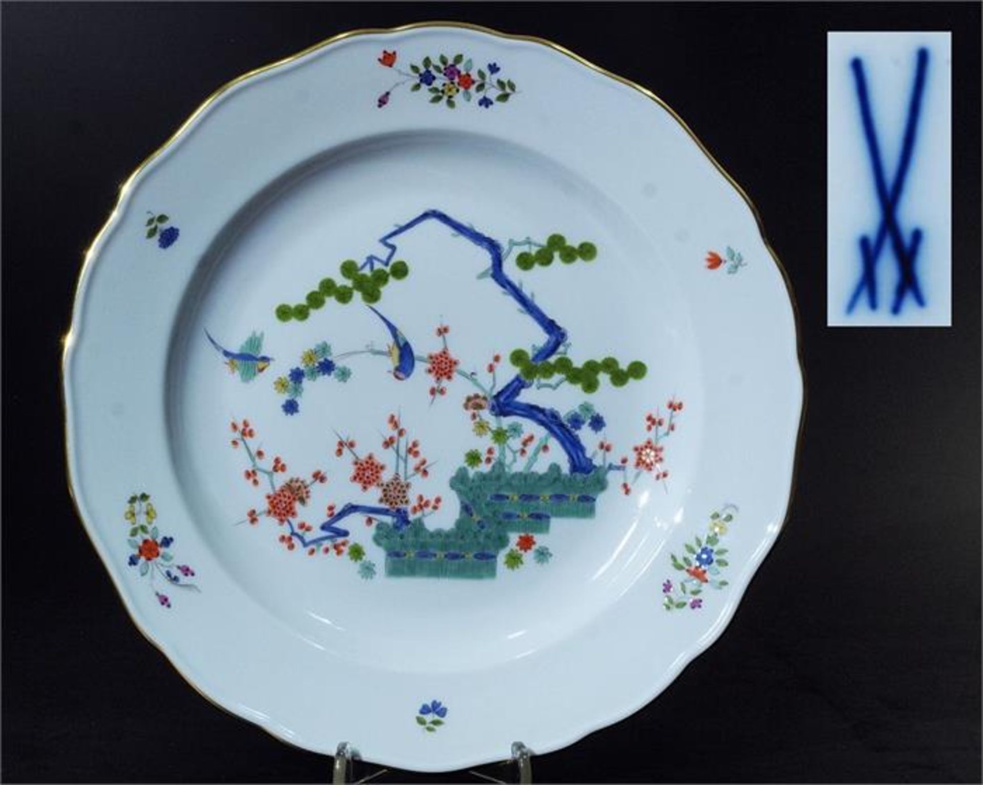 Großer Zierteller "Drei Freunde". MEISSEN 1972 - 1980, 1. Wahl.