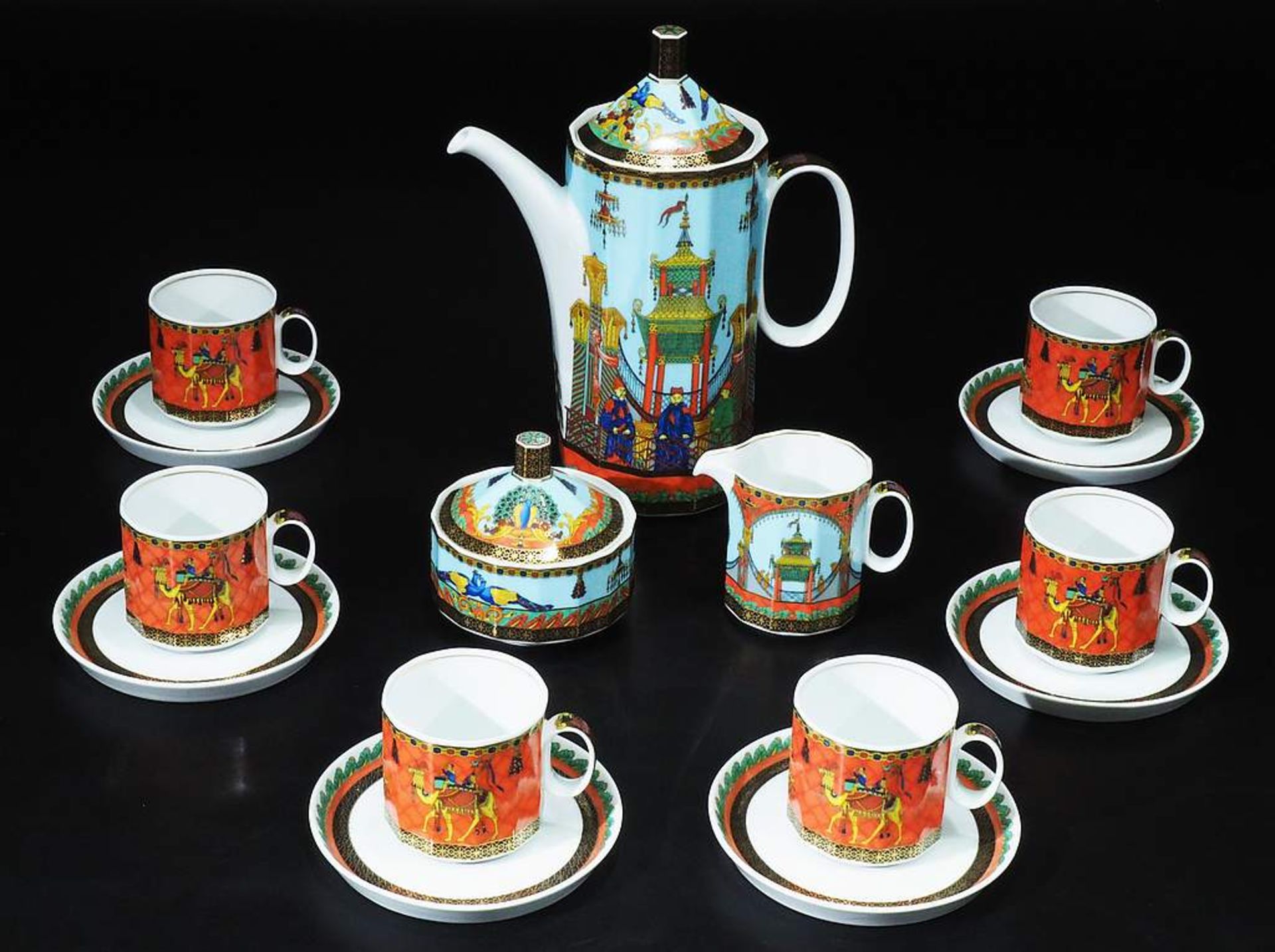 Umfangreiches Kaffee-, Mocca- und Speiseservice. ROSENTHAL, Versace, Dekor "le Yoyage de Marco Polo - Image 7 of 8